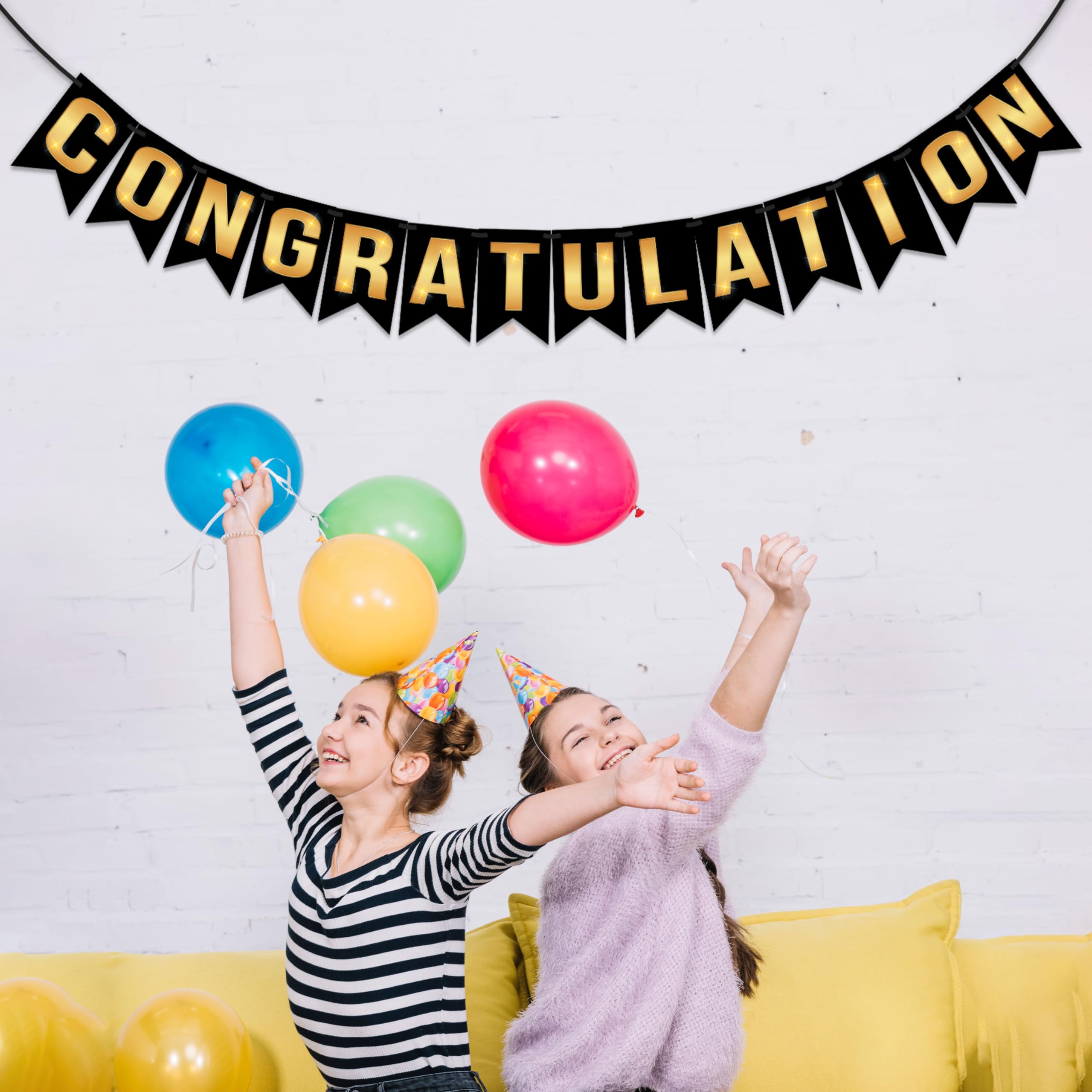 Wobbox Black & Golden Congratulations Bunting Banner, Congratulations Banner for Decoration 4