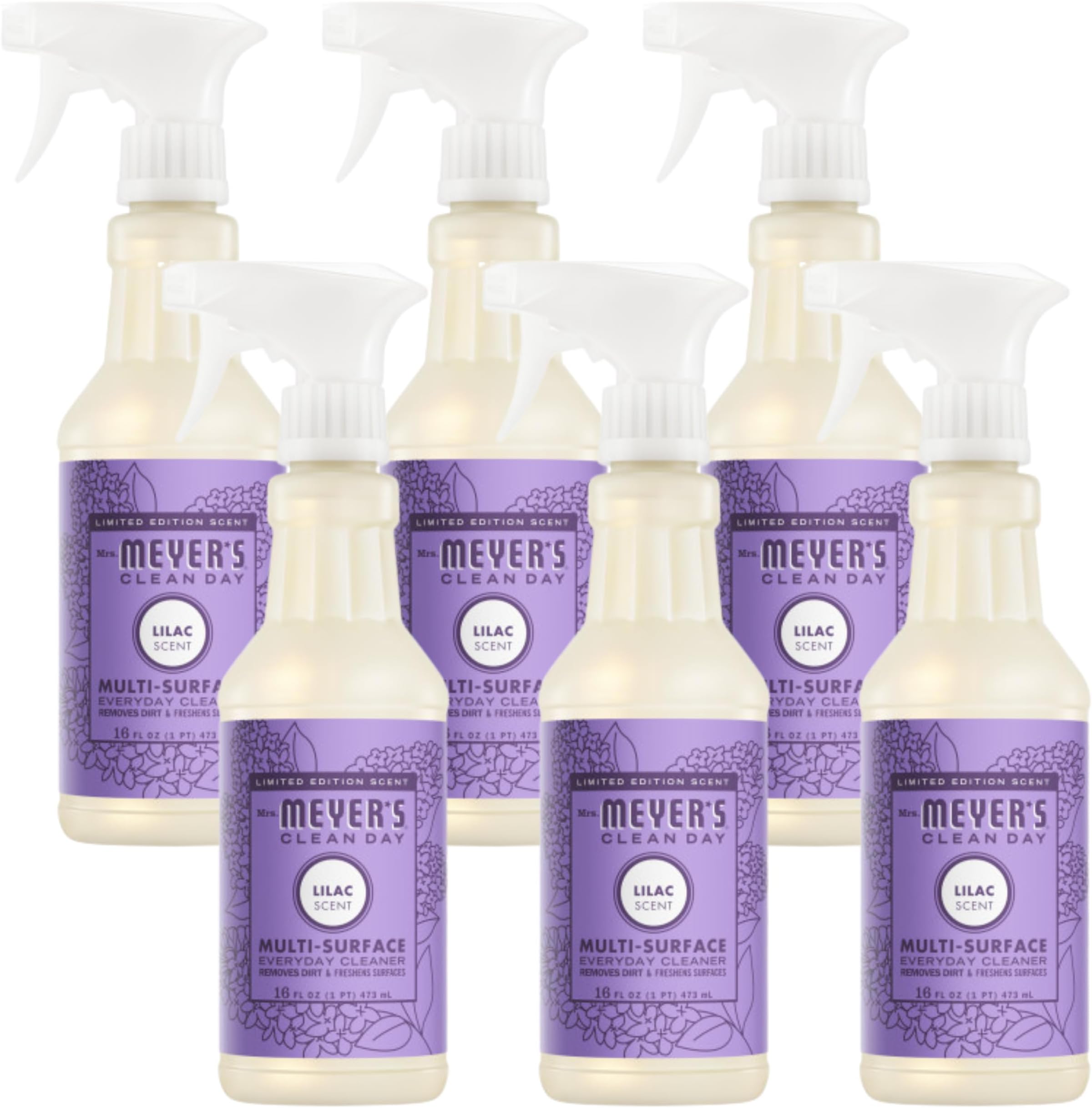 MRS. MEYER'S CLEAN DAY Multi-Surface Everyday Cleaner, Limited Edition Lilac Scent, Removes Dirt & Freshens Surfaces, 16 FL OZ Spray Bottle (Pack of 6)