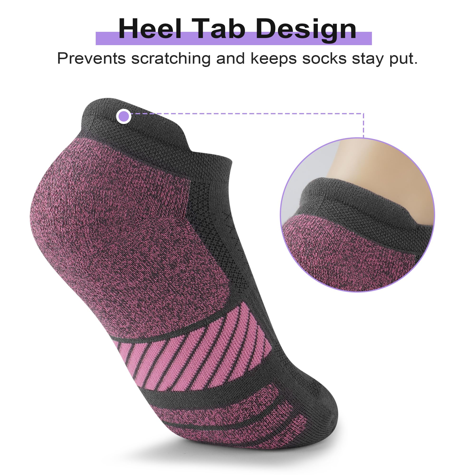 Calcetines tobilleros deportivos acolchados para mujer, 6 pares
