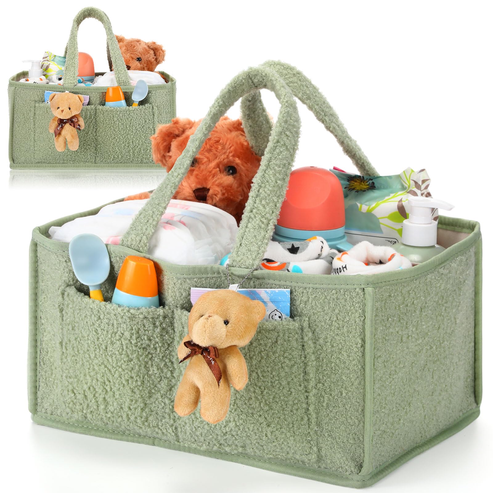 Teenyyou 2 Pcs Large Baby Diaper Caddy Organizers Christmas Gift Bags Nursery Diaper Storage Bin with Handle Doll