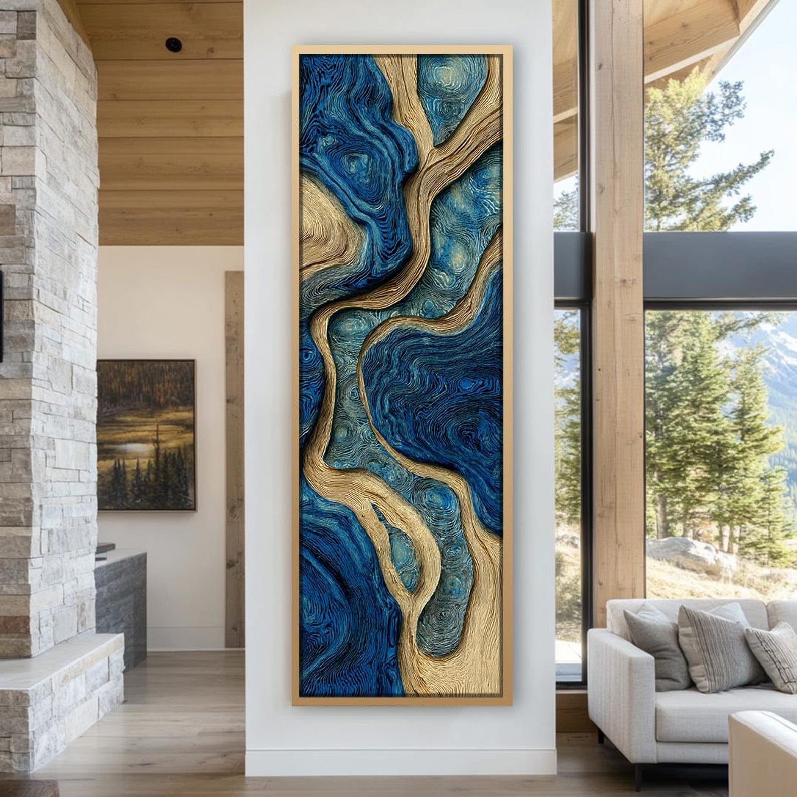 Tableau abstrait moderne œuvre murale longue et étroite 70x210 - 8