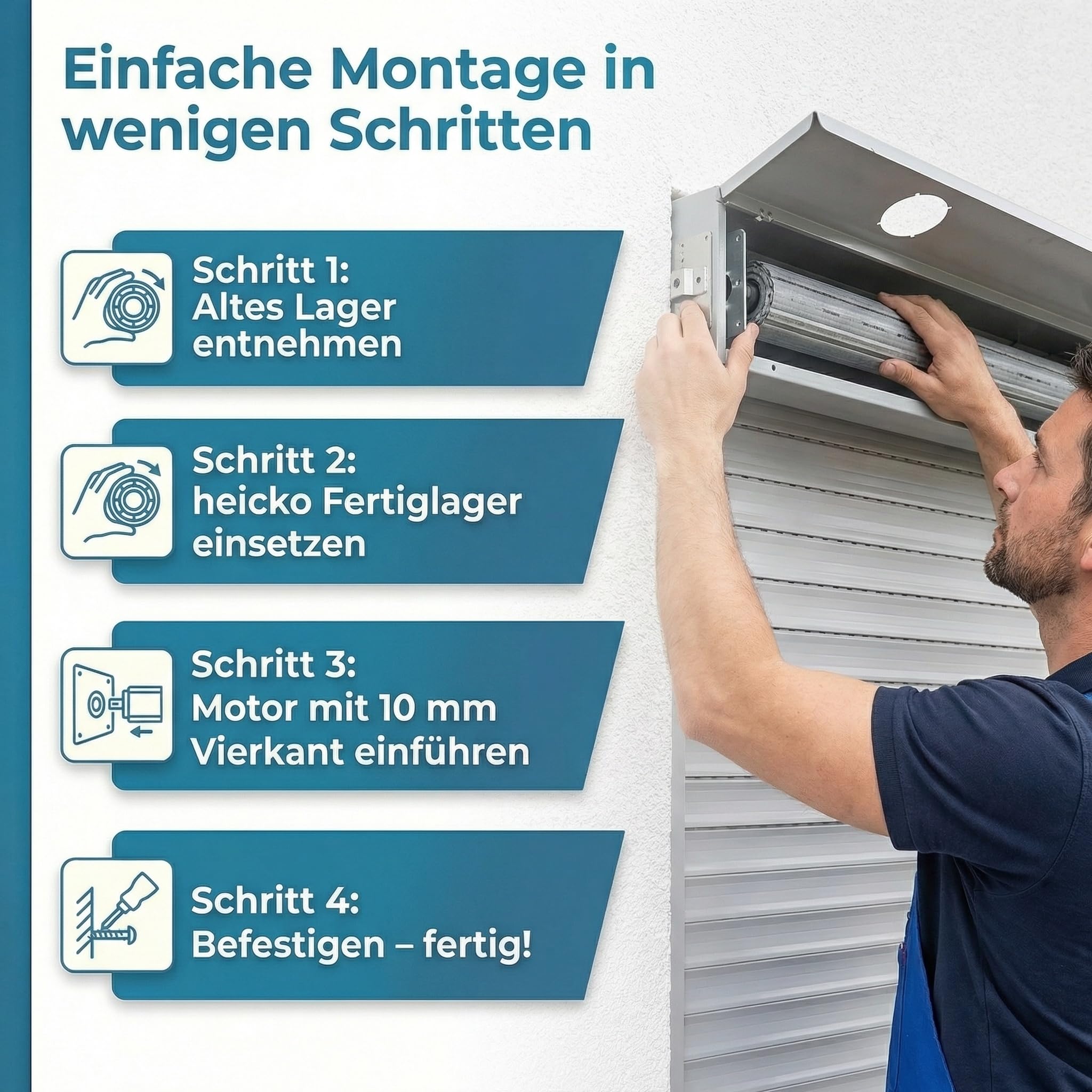 heicko Fertigkastenlager für Rohrmotoren 10mm Vierkant – Präzises Antriebslager 100x100mm für Rollladen Aufsatzkasten | Passend für Kömmerling & Veka Systeme | Robuster Edelstahl für stabile Montage