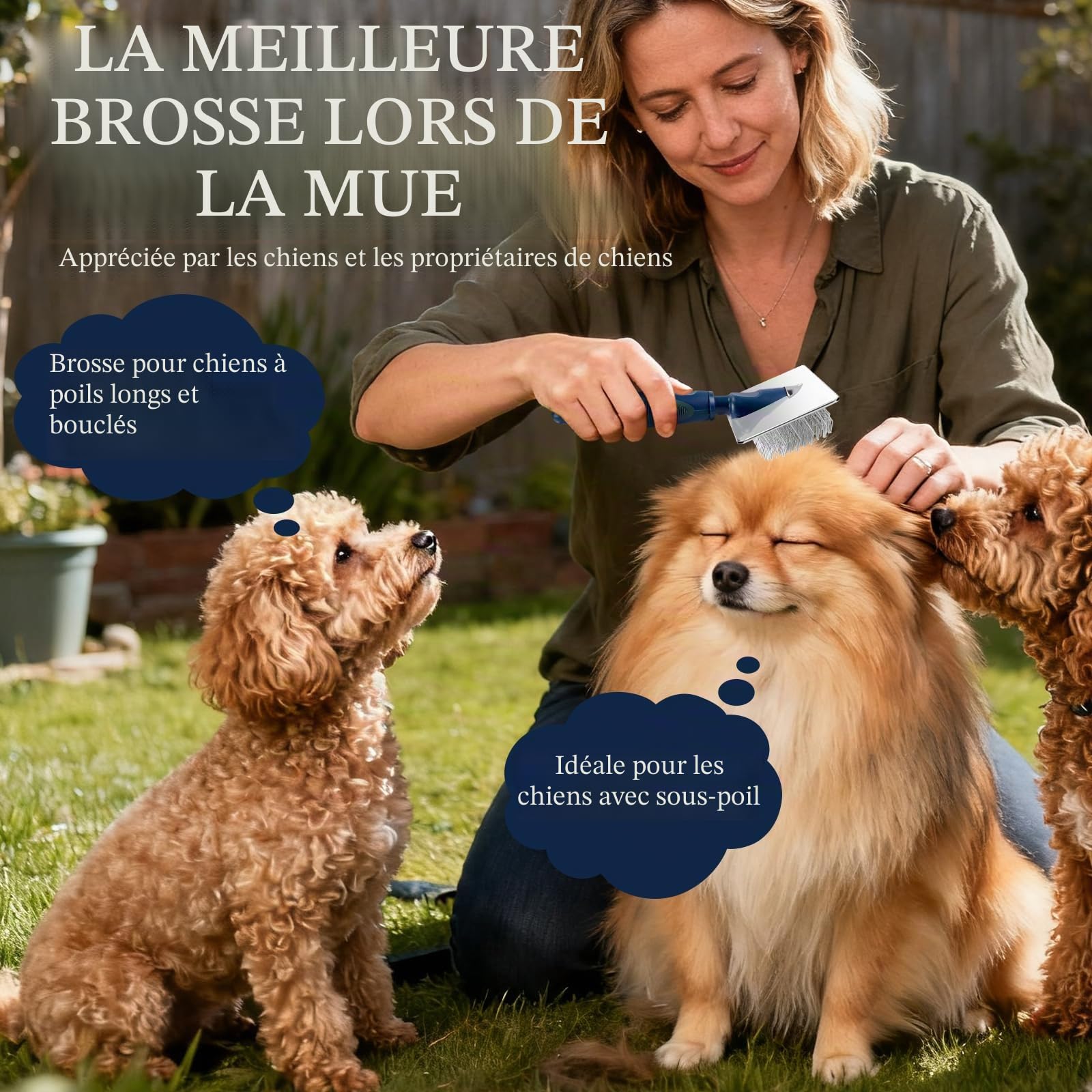Brosse Slicker Douce pour Chien avec Pins à Billes Protectrices – Démêlage & Élimination du Sous-Poil pour Chiens et Chats – Brosse de Massage Apaisante pour Peaux Sensibles, Goldendoodle & Caniche