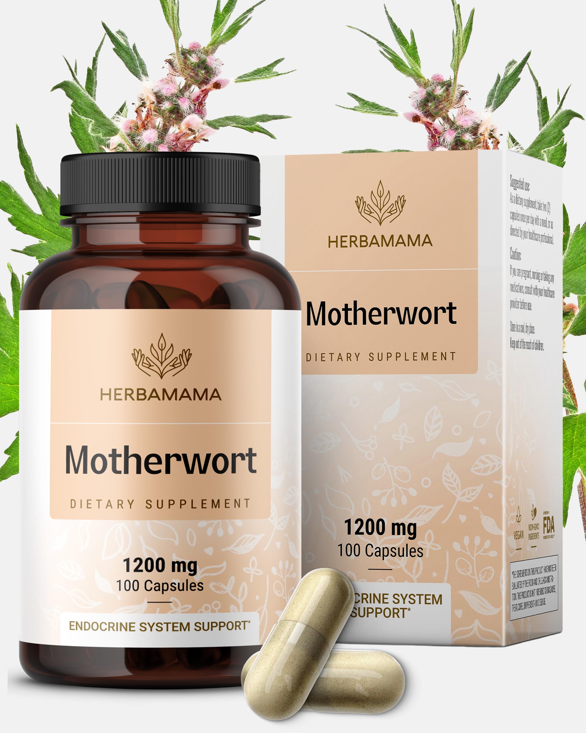 Motherwort Capsules - Organic Motherwort Herb Pills - Vegan Supplement - 1200 mg - 100 Caps