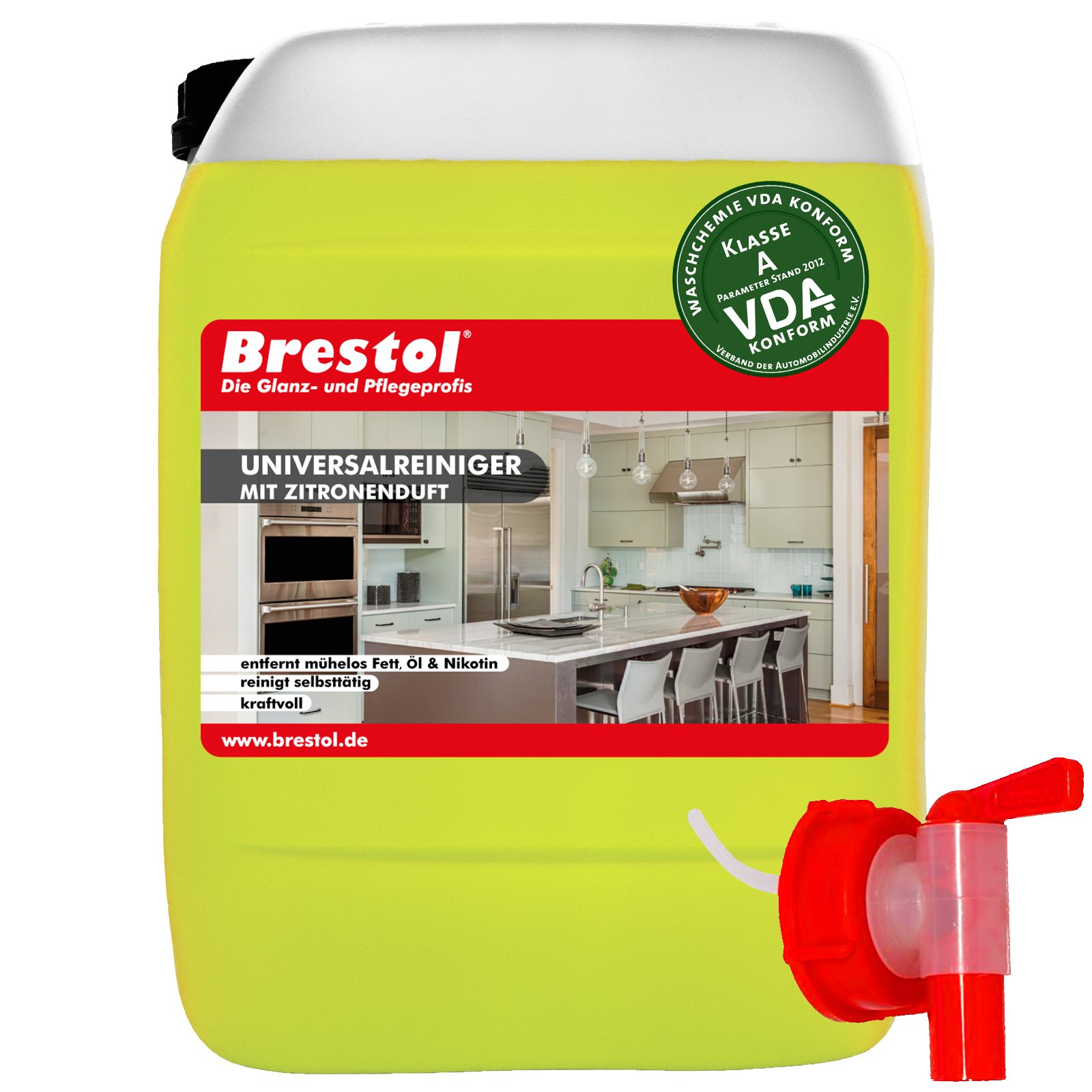Pulitore universale con fragranza limone (10 litri) concentrato – - Incluso rubinetto 51 mm – – Sgrassatore per olio fuliggine detergente multiuso