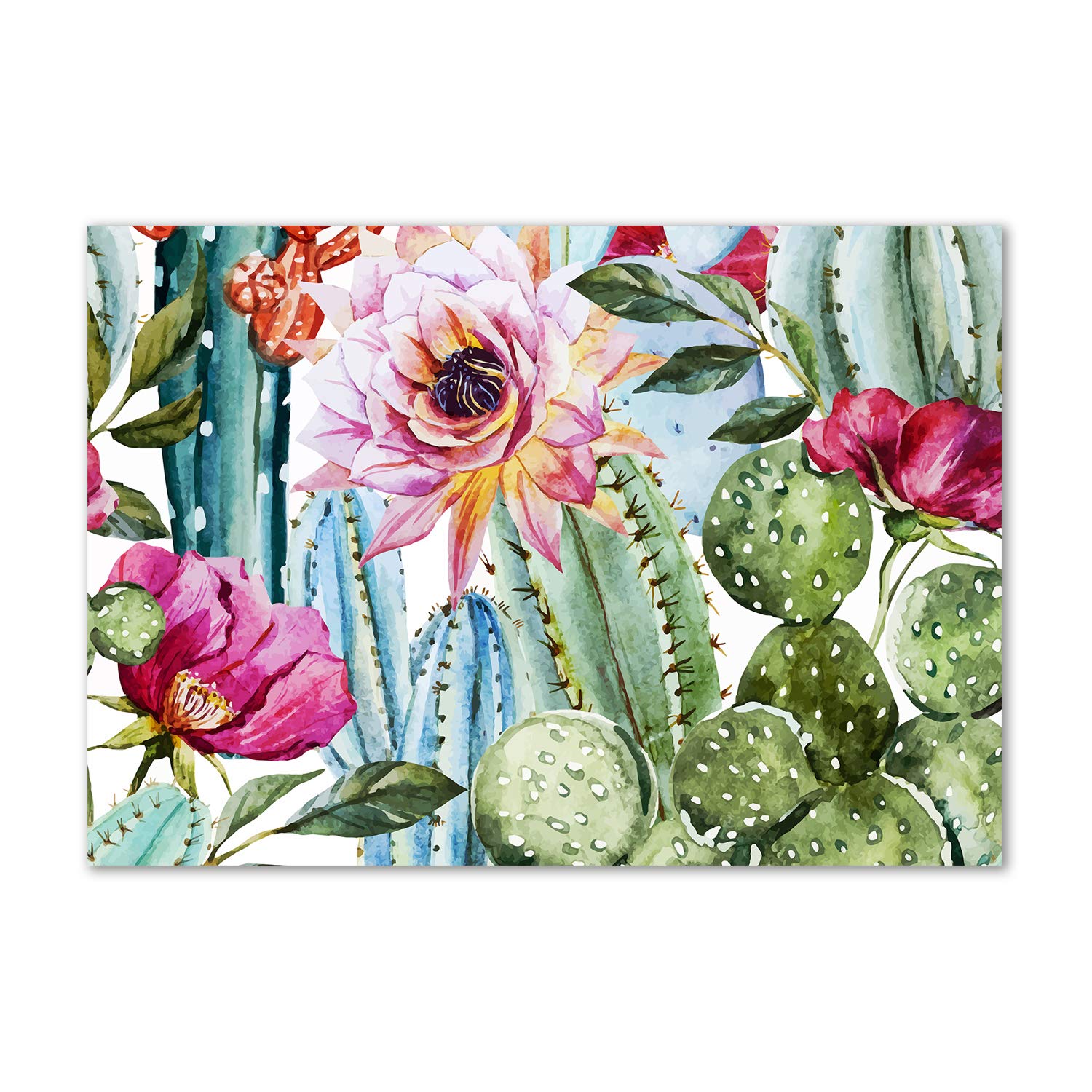 Décoration murale acrylique glass picture avec motif cactus et fleurs colorées