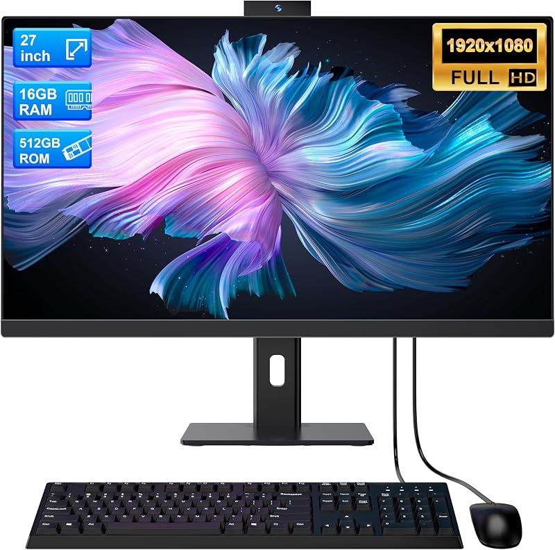 27inch IPS all-in-one PC,Rotate the screen to accommodate portrait mode | Core i7 processor, 16GB RAM 512GB SSD, pop-up webcam, height-adjustable stand, Wi-Fi 6, full range of ports