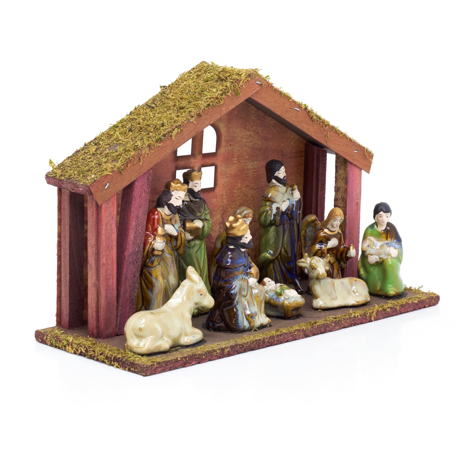 Gisela Lot de 11 crèches en céramique avec étable en bois