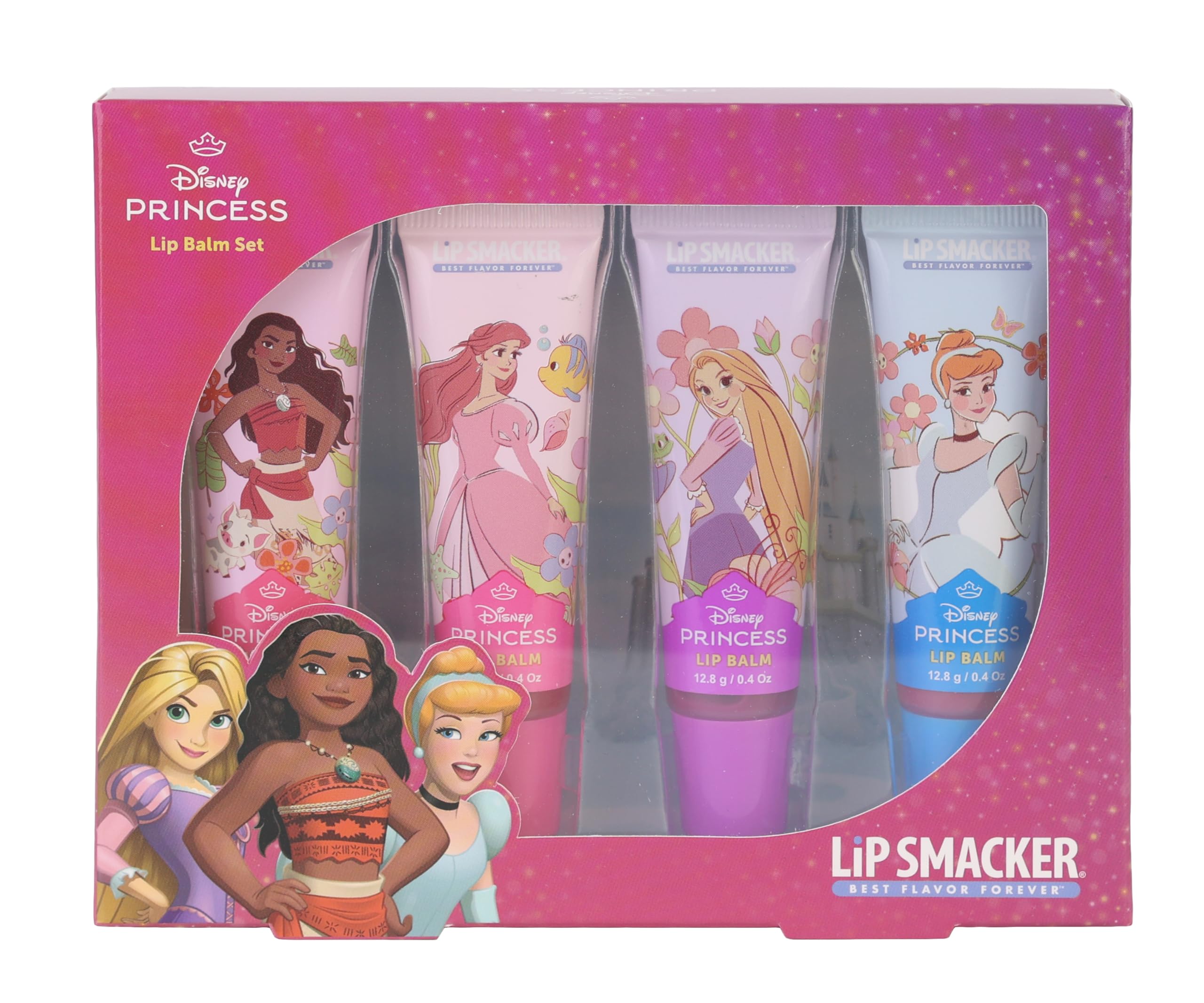 Lip Smacker Disney Princess, Lip Balm Tube, 4-Piece Lip Balm Set for Girls Gift Edition 2025, Multicolor
