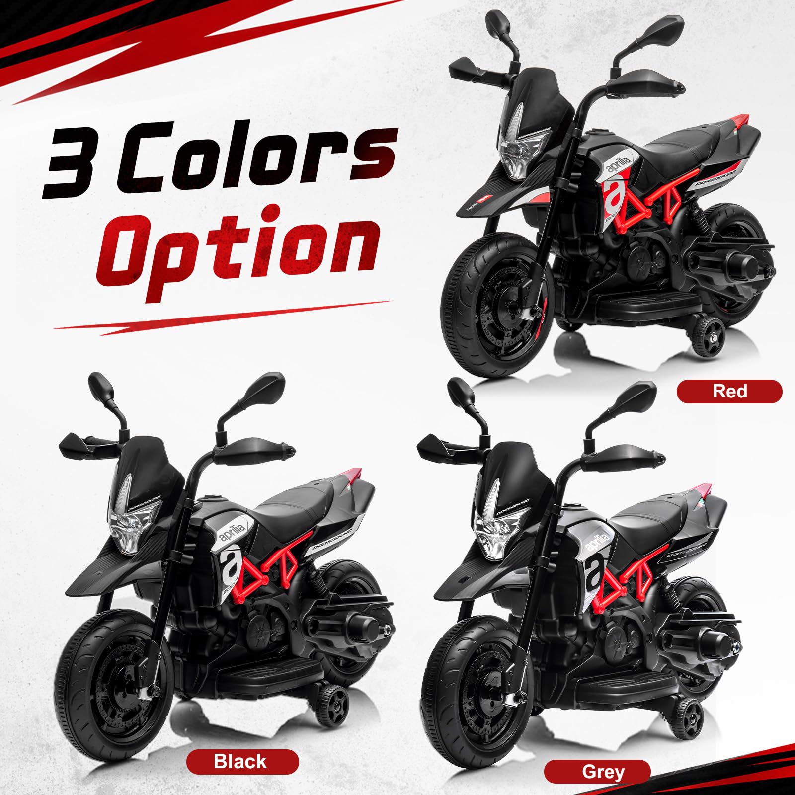 Garvee Moto Électrique pour Enfant 6V 4,5Ah, Moto à Enfourcher avec Roues d'Entraînement Amovibles, Phare LED, Bluetooth & USB, Vitesse Sécurisée 3km/h, pour Enfants 3-6 Ans, Noir