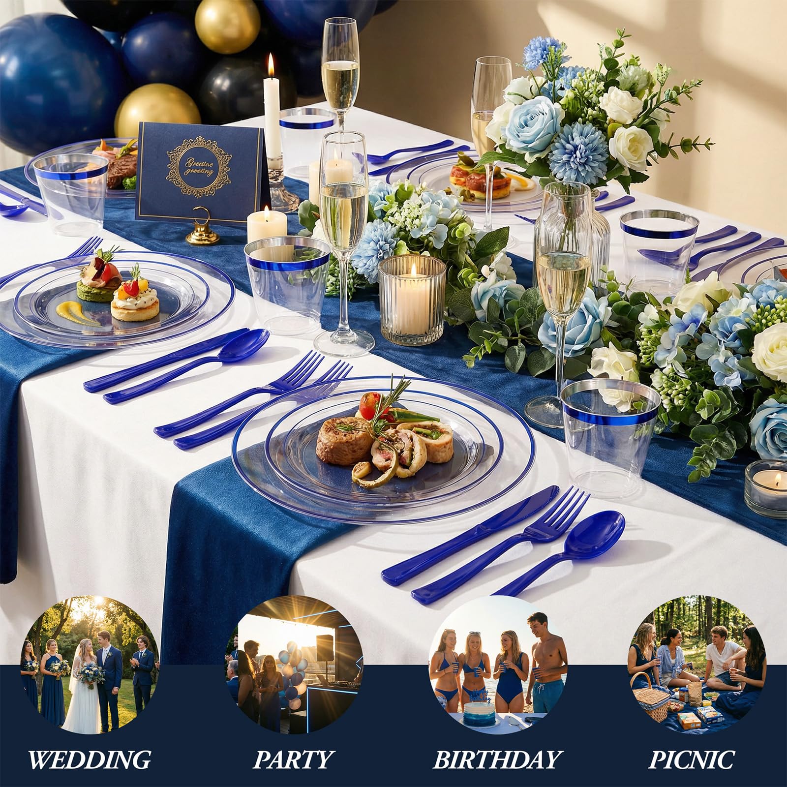 I00000 350 Piece Blue Dinnerware Set - 50 Guest Capacity -5