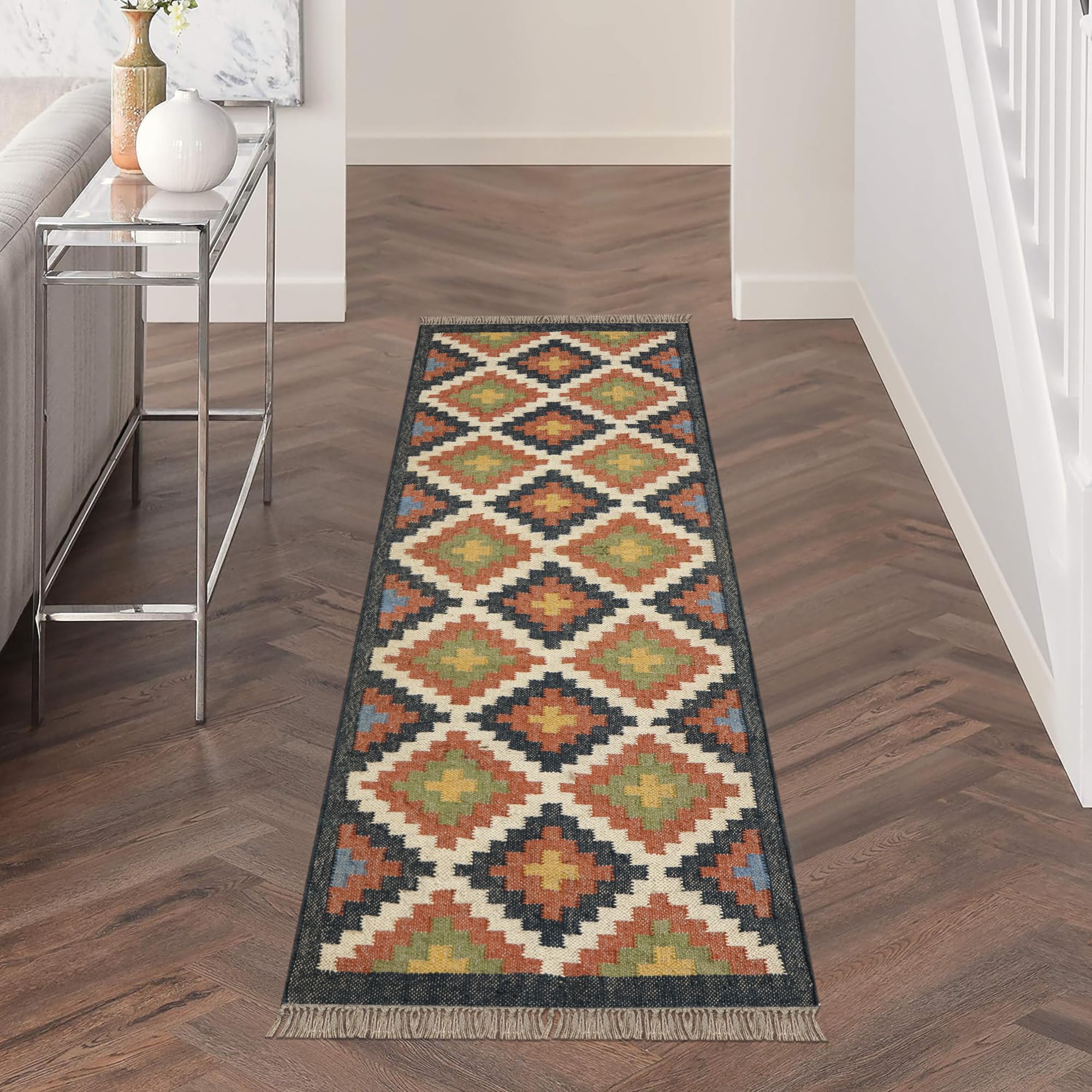Tapis en jute tissé à la main 61 x 91 cm – Tapis bohème en laine de jute tissée à la main pour salon, bureau, maison – Tapis bohème en laine à tissage plat pour cuisine, jardin, yoga