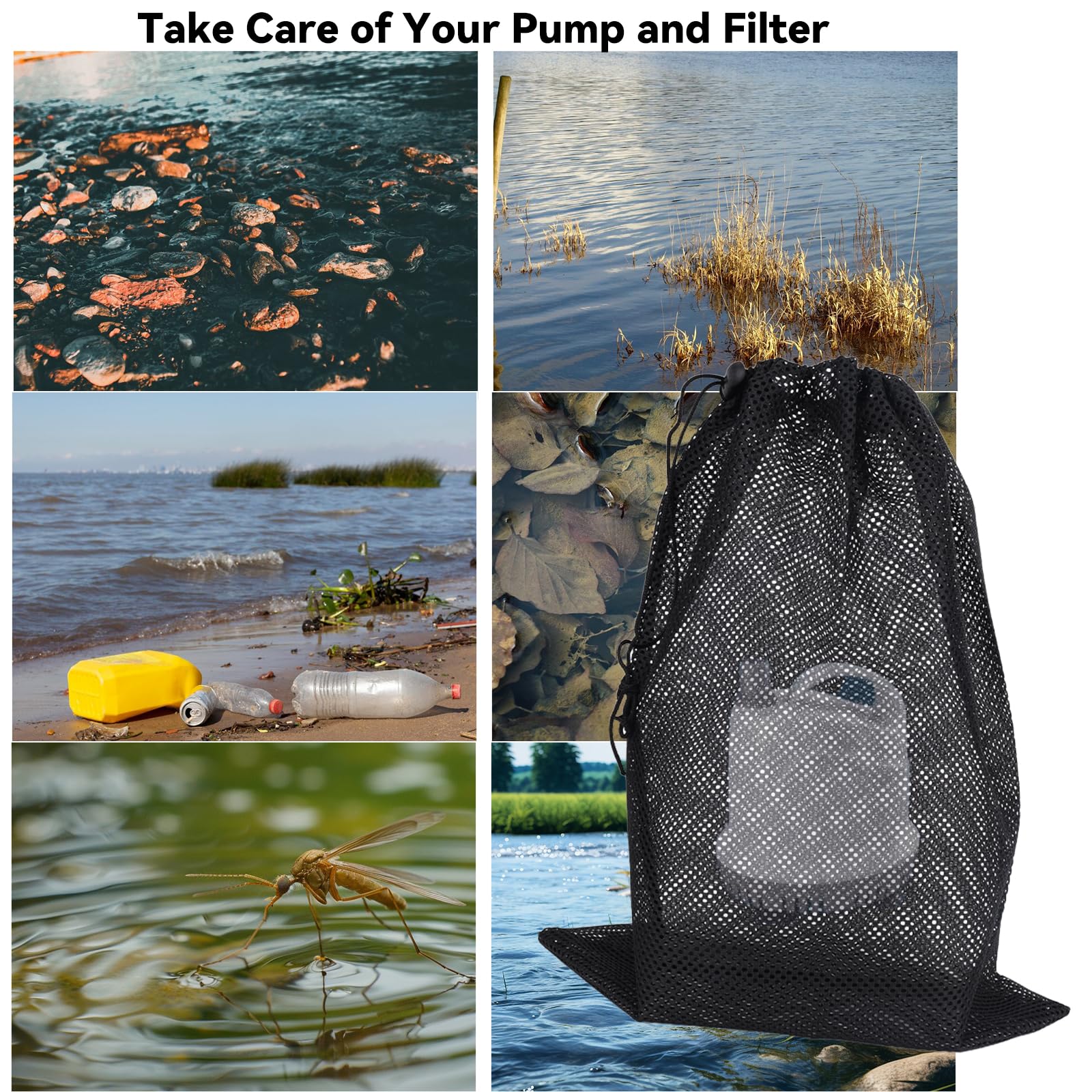 lasuroa 2pz Sacchetti Filtro per Pompa Dell'Acqua, 40x30,3cm Sacchetto Filtro Pompa Laghetto con Coulisse Regolabile per Laghetti Piscine Fontane Giardini e Acquari(Nero)