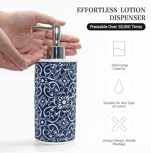 Miniatura 6 de Juego de 2 dispensadores de jabón para manos, elegantes dispensadores de jabón líquido hechos a mano con patrón floral para encimera de baño o