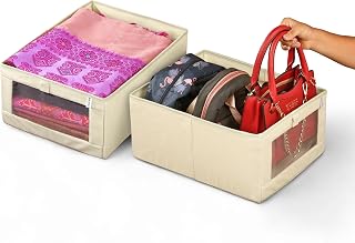 SOLSTICE Premium Wardrobe Organizer Box | Pack of 2 – Foldable Closet Storage for Clothes & Accessories (40x27x17 cm) (Cot... Price In India