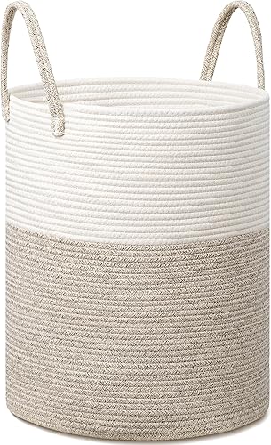 UBBCARE Cesta grande de cuerda de algodón de 16 x 22 pulgadas, canasta alta para ropa sucia con asa, cesta de almacenamiento de mantas tejidas,