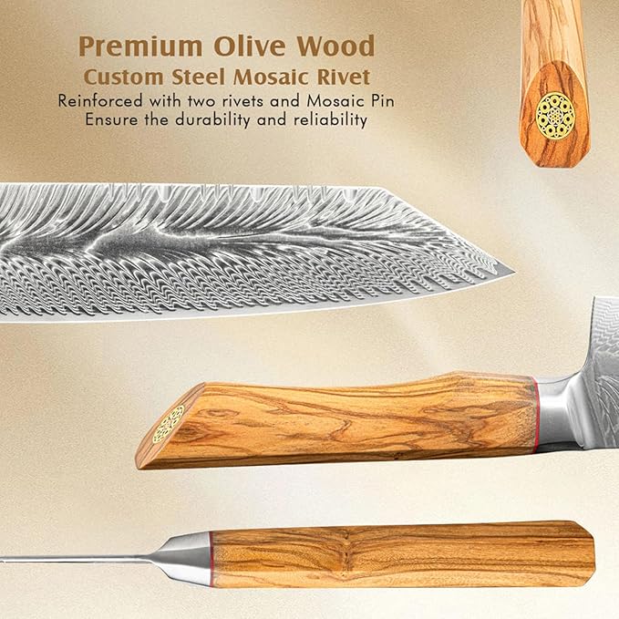 Set Cuchillos Cocina 12 Piezas Acero Aleación Mango Olivo miniatura 4
