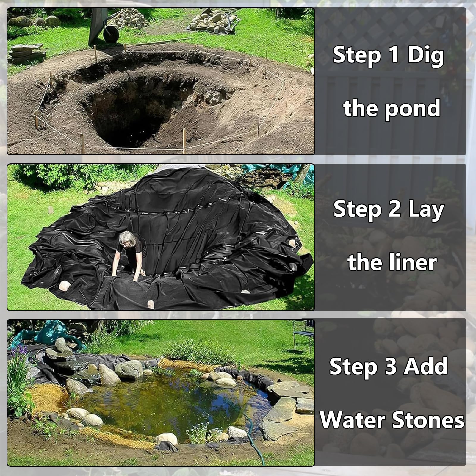 Cobertura para lagoa, lona para lagoas de jardim,cobertura para lagoa, capa para piscina de filme, Revestimiento de Caucho Negro para Estanque, lago para peixes grandes, Liner Gardens Pools（10×20m）