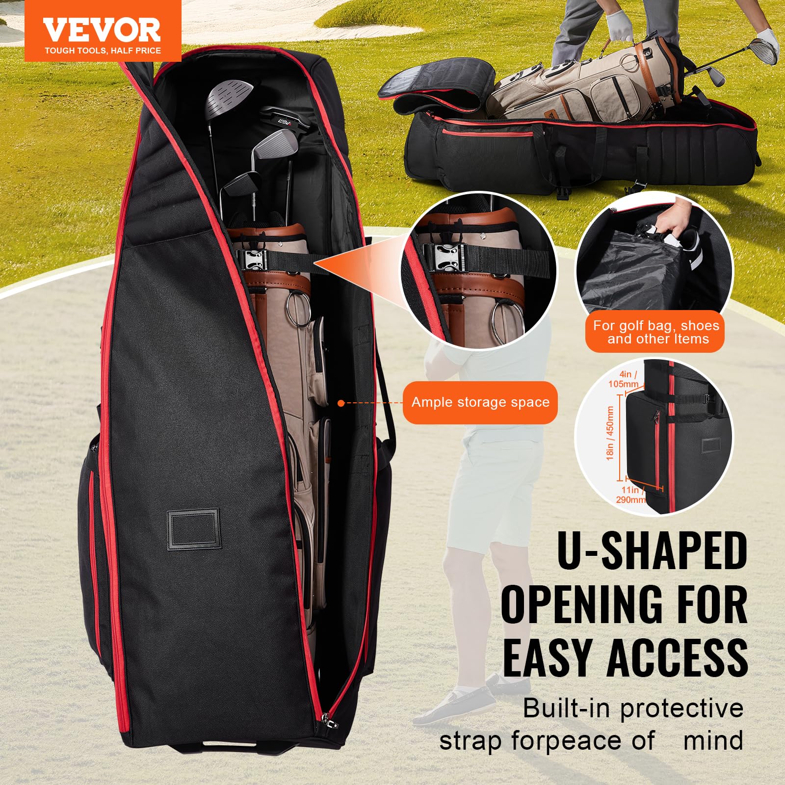 VEVOR Borsa da Viaggio per Golf, Custodia Morbida da Viaggio per Esterni, in Poliestere Oxford 1800D Resistente, Impermeabile, Imbottita con Ruote, Borsa Pieghevole per Mazze da Golf per Aereo