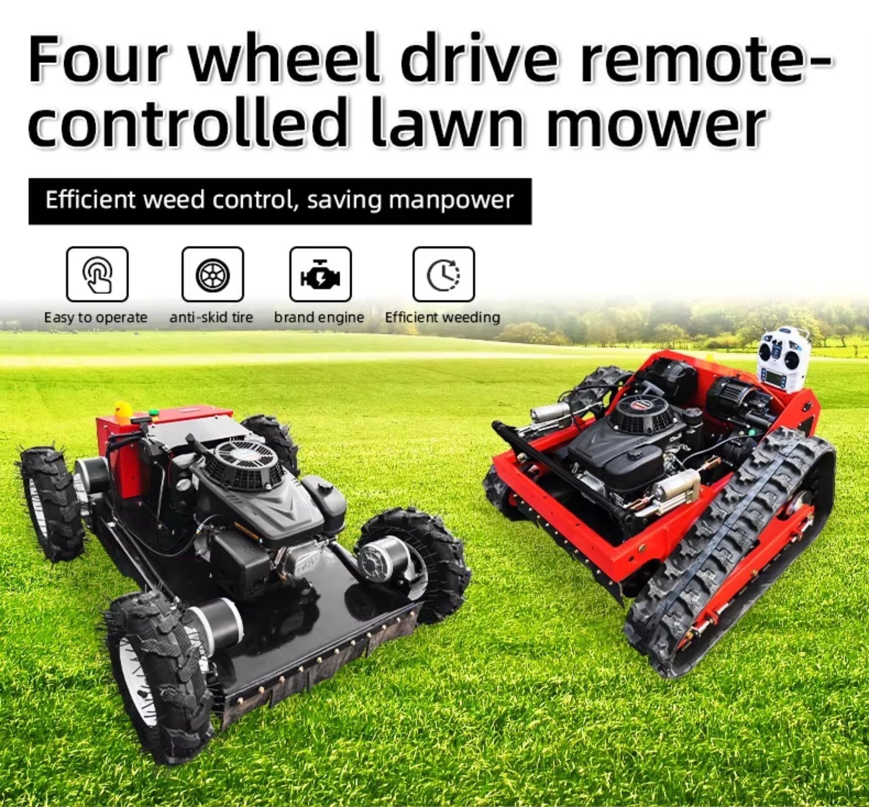 Robot de corte de césped, cortacésped con control remoto 4WD para grandes patios traseros y campos, cuenta con altura y velocidad de corte ajustables