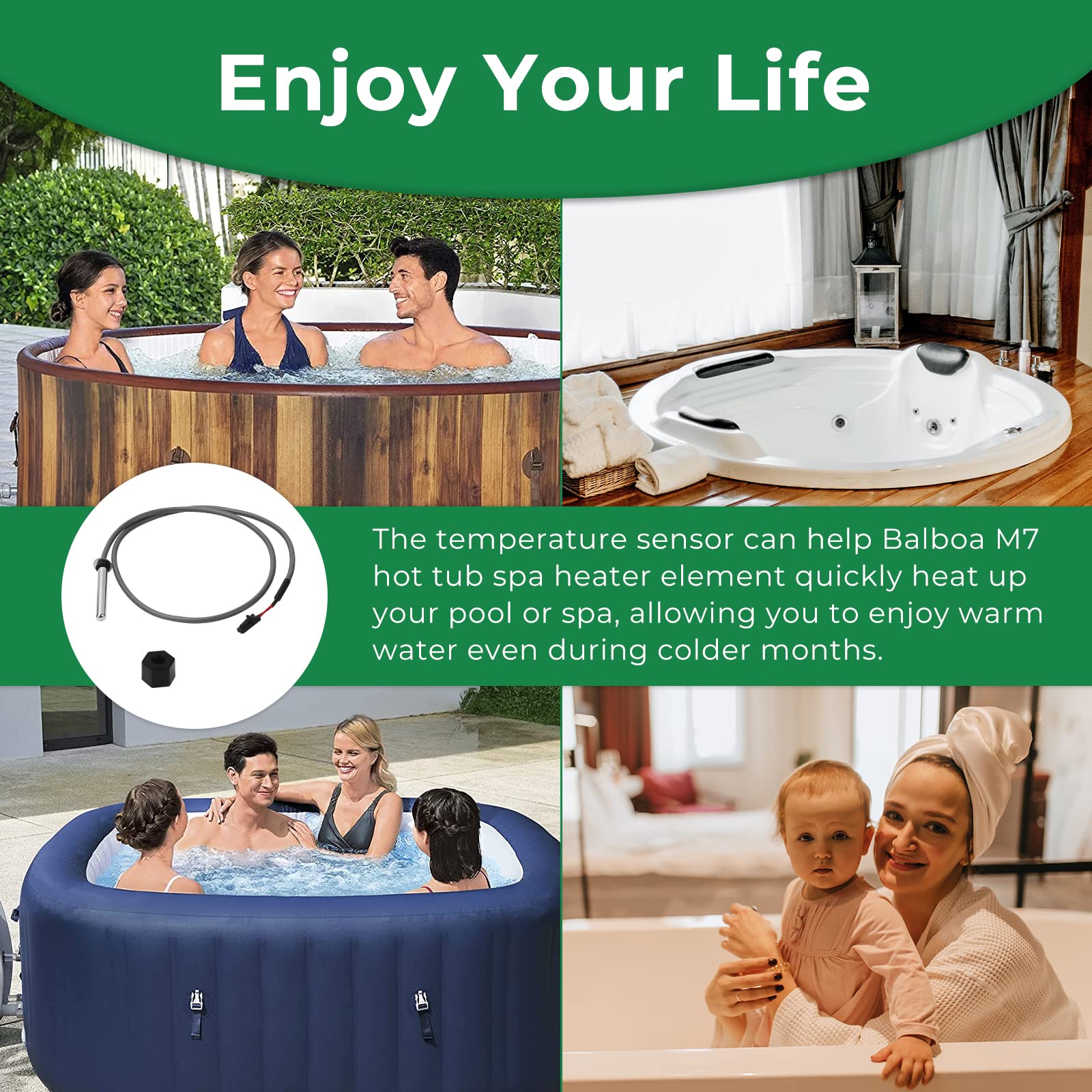 Paquete de 2 piezas de repuesto para spa con sensor M7 M7 para sistema Balboa M7 con cable de 24 pulgadas/límite alto, 1/4 pulgadas de diámetro, 2 pines