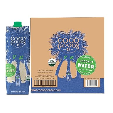 CocoGoodsCo 100% Organic Coconut Water - Single Origin From Vietnam, No Sugar Added, 12 Pack
