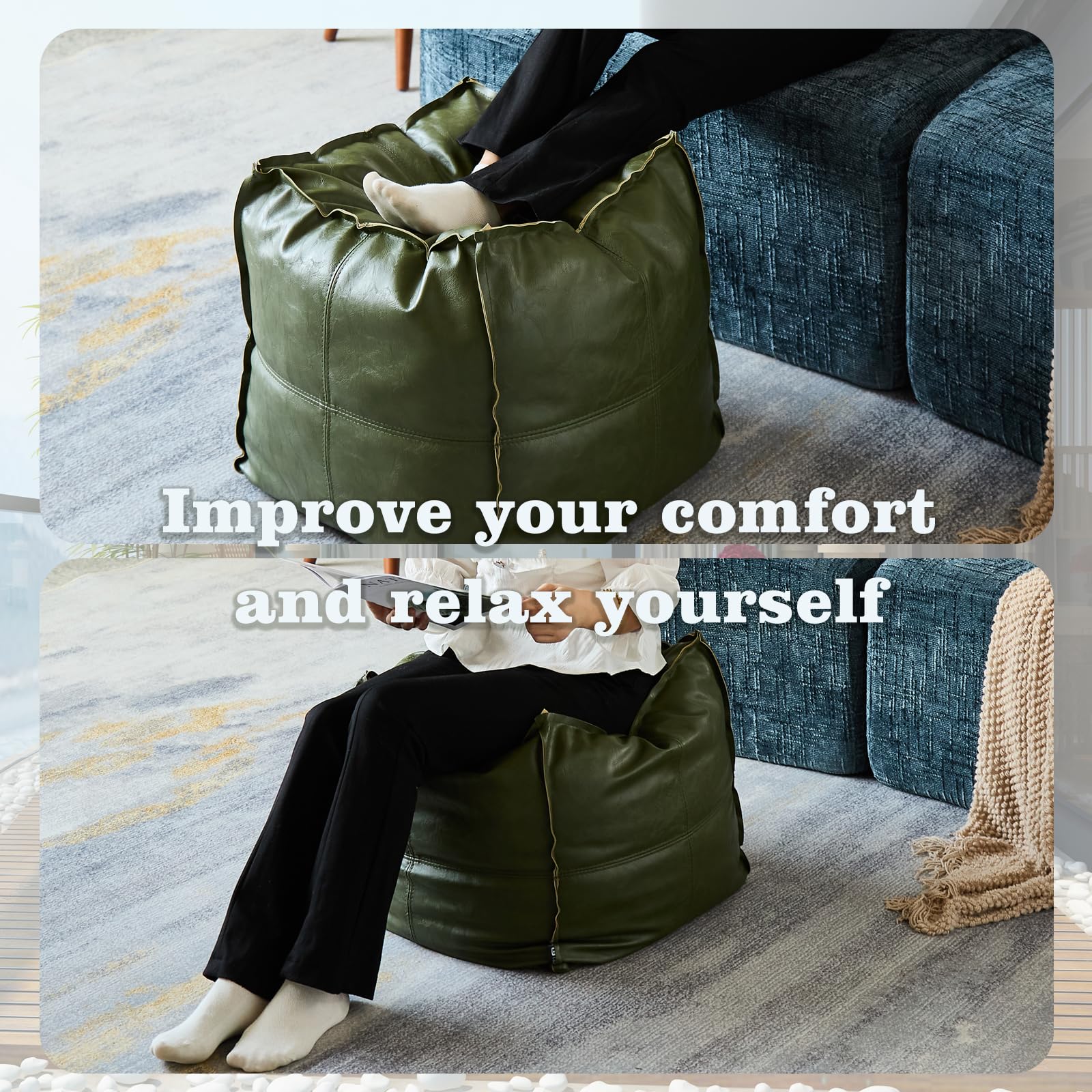 Pouf Quadrato In Pelle Finto Marocchino - Morbido, Realizzato A Mano, 45x45x45 Cm, Per Interni, Ufficio, Balcone