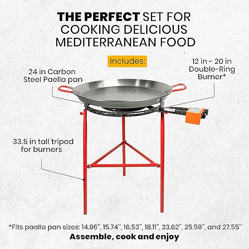 Miniatura 2 de Machika Juego de paelleras con quemador de acero al carbono para exteriores, sartén y patas fabricado por Garcima (Mirador I 19 porciones)