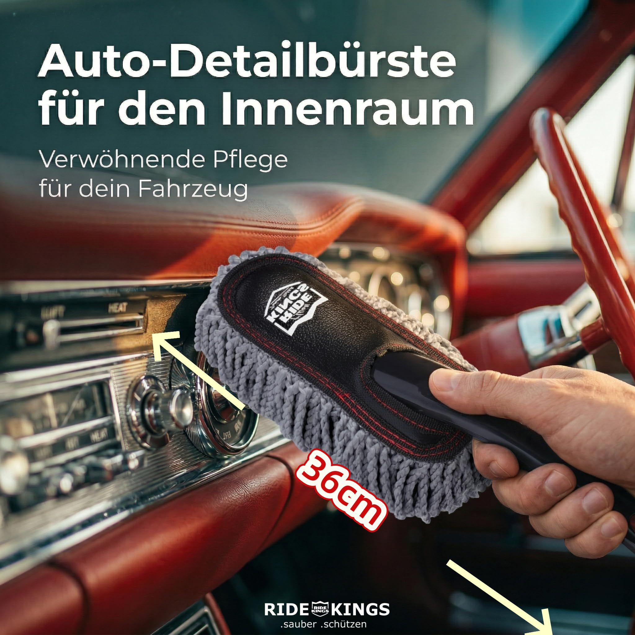 Clean RIDE KINGS Premium Products Juego de plumero grande para coche, fregonas de limpieza con mango ajustable para coche, camión y camping, cepillo de algodón suave para pintura, incluye bolsa