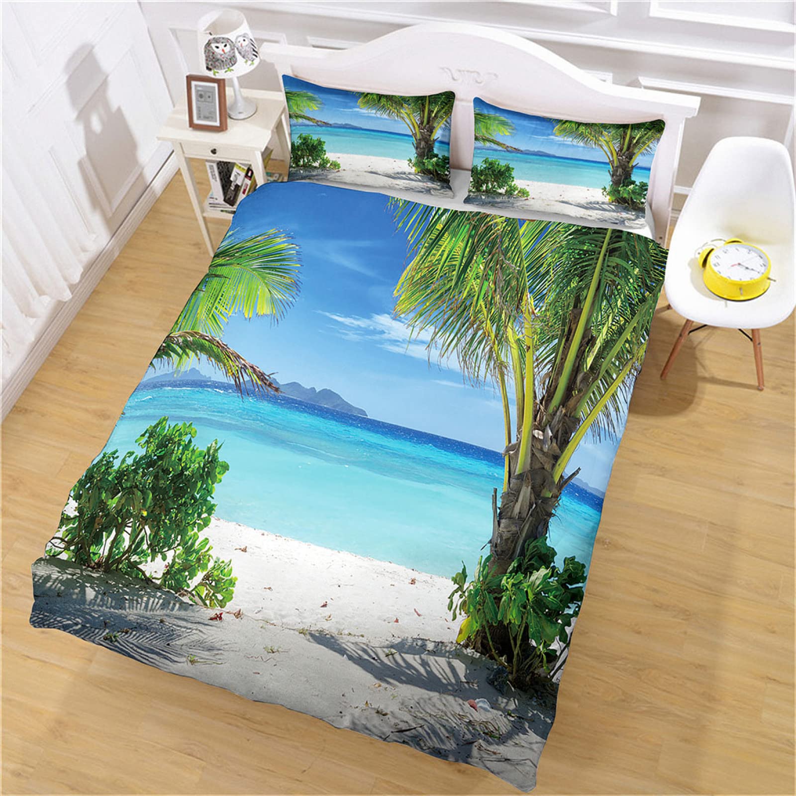 Beddengoedset, 3-delig, 260 x 240 cm, plantenpatroon, van microvezel Beddengoedset, 3-delig, 260 x 240 cm, plantenpatroon, van microvezel