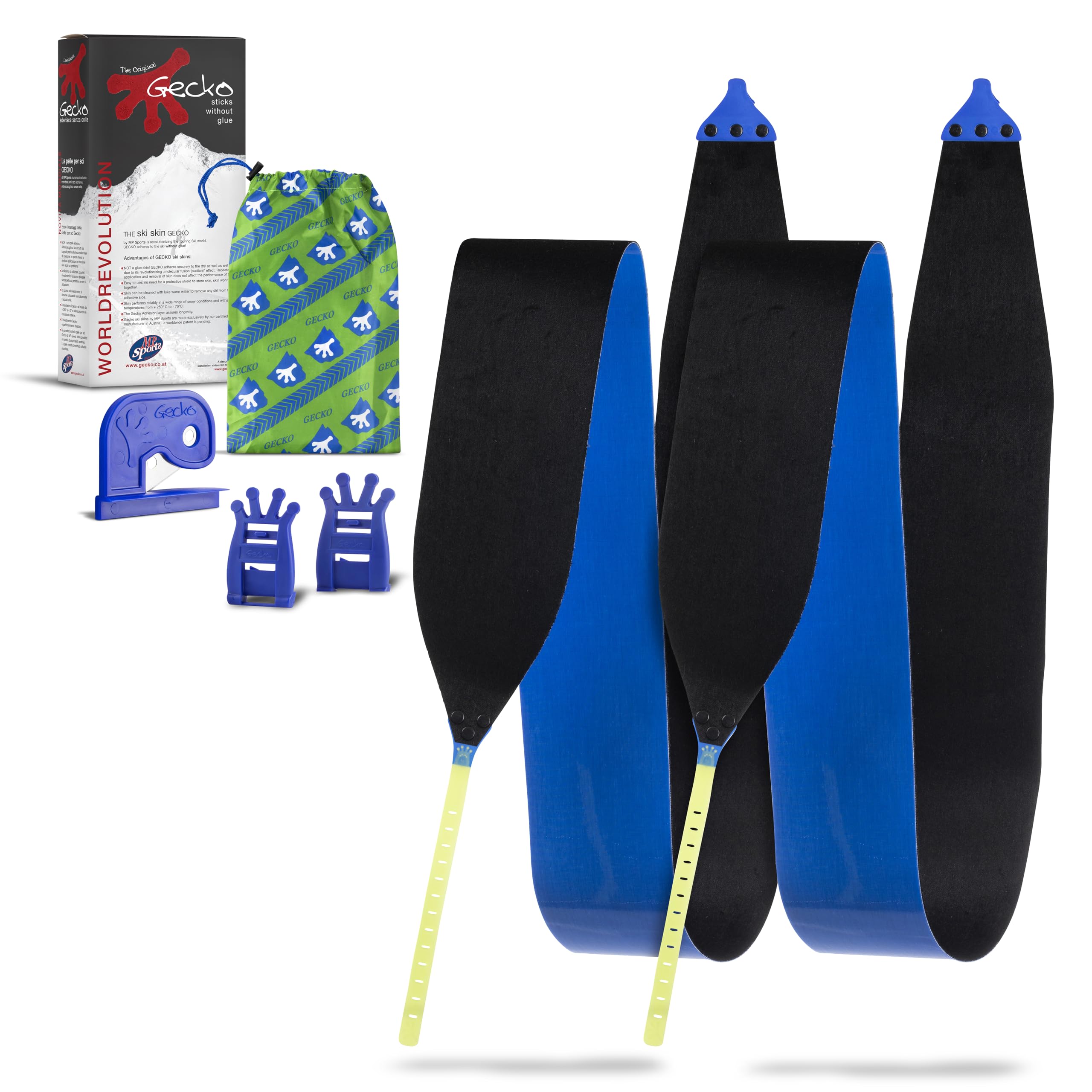GECKO Peaux de Ski Mix Standard 125/153-163 | Ajustables à la Longueur des Skis | avec Couteau et Poche à Peau | Peau d'escalade | Peau de Ski de randonnée | Peau adhésive | Peau de randonnée