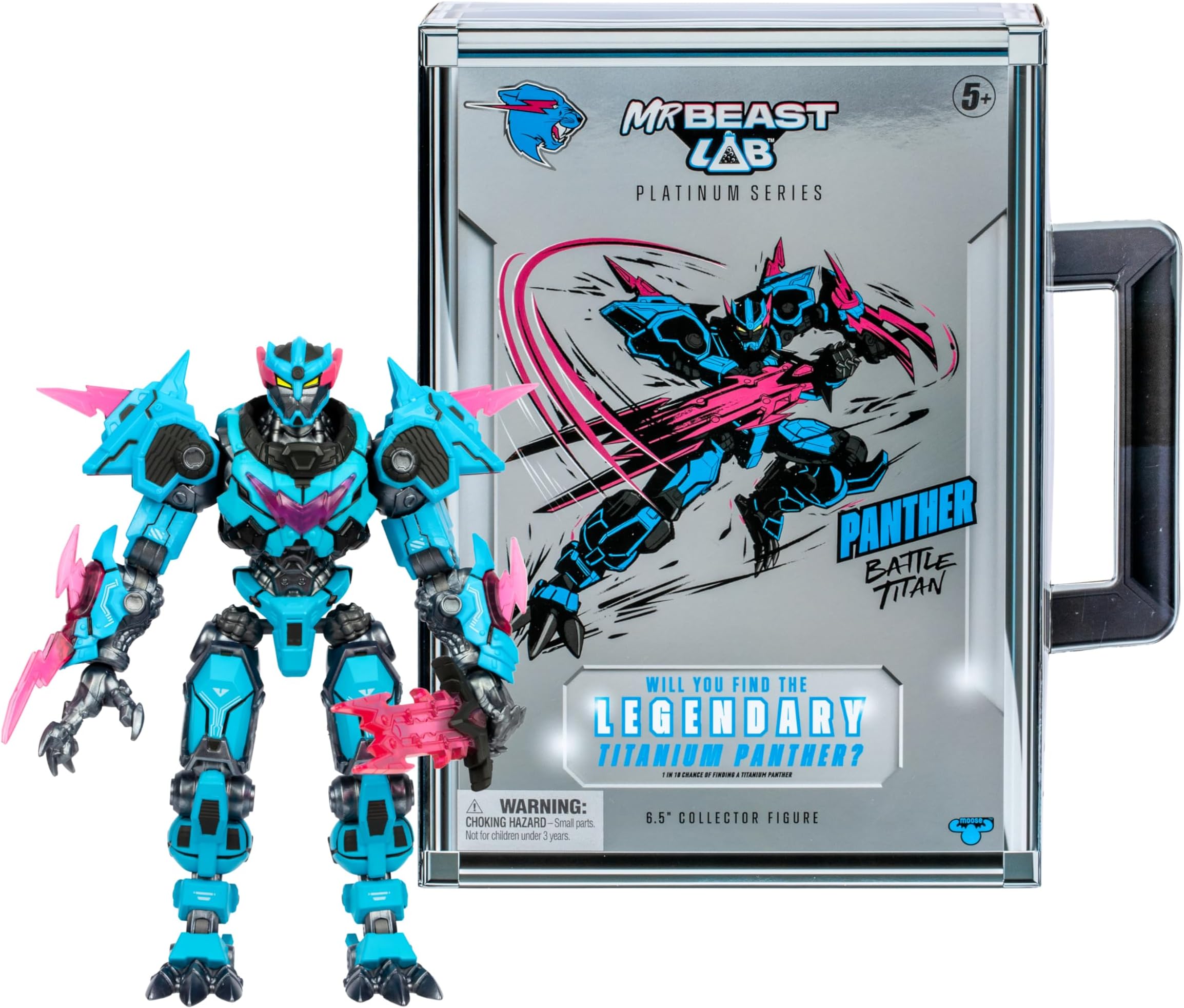 MrBeast Lab Platinum Series 6.5” (16.5cm) Panther Battle Titan Collector Figure, Extreme Detailing, Premium Packaging, 35 Points Of Articulation, Will You Discover A Legendary Titanium Panther?