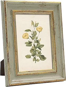Sapowerntus Vintage 5x7 Picture Frame Gold Line Sage Green Distressed Photo Frames Set Antique Real Glass Wall Hanging Tabletop Display Home Decor Retro Shabby Chic Unique Gift
