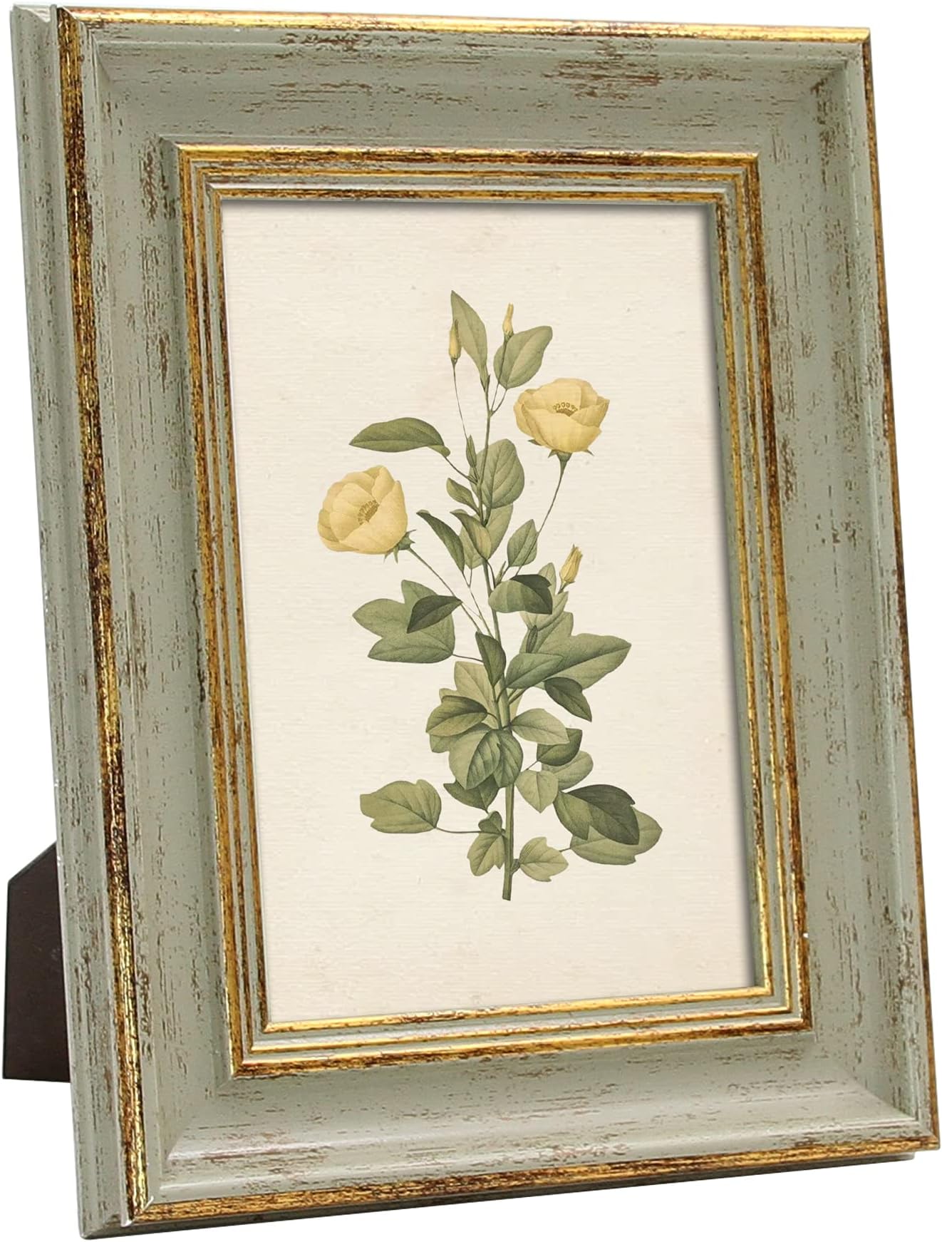 Sapowerntus Vintage 5x7 Picture Frame Gold Line Sage Green Distressed Photo Frames Set Antique Real Glass Wall Hanging Tabletop Display Home Decor Retro Shabby Chic Unique Gift