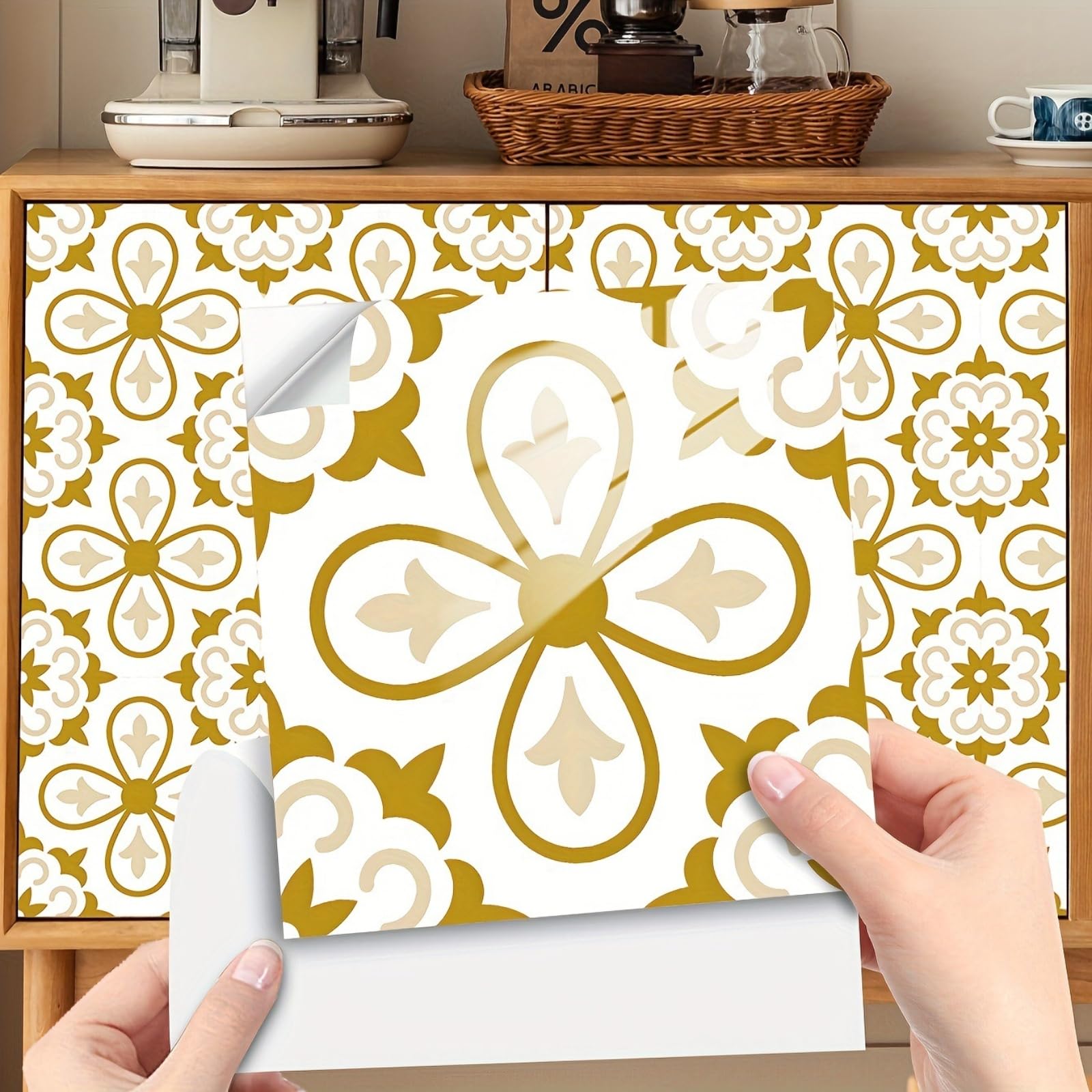 Retro Tile Stickers 10/15/20/30cm, 10Pcs Self-Adhesive Moroccan Wall Tiles, Waterproof Peel & Stick Vinyl for Kitchen Splashback Bathroom Floor Stairs (10x10cm-10pcs,FMB-658)
