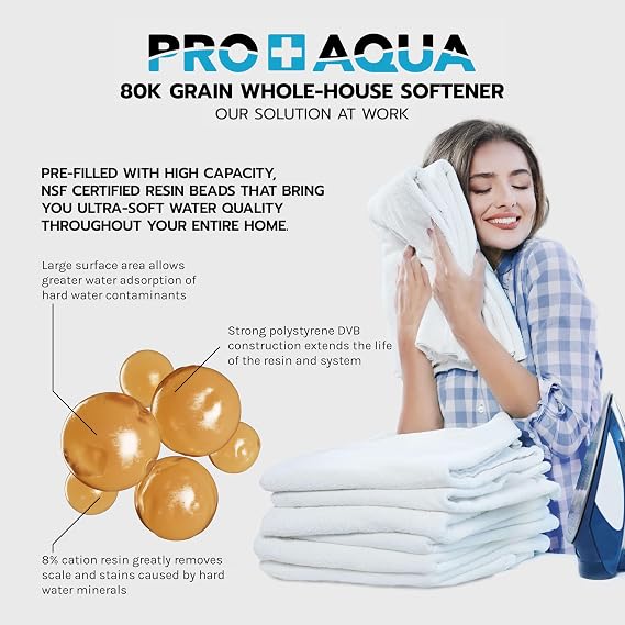 PRO+AQUA Heavy Duty Whole House Water Softener System 80,000 Grain Capacity, Premium Long-Lasting Resin, 1 Ports