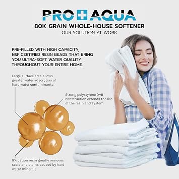 PRO+AQUA Heavy Duty Whole House Water Softener System 80,000 Grain Capacity, Premium Long-Lasting Resin, 1 Ports