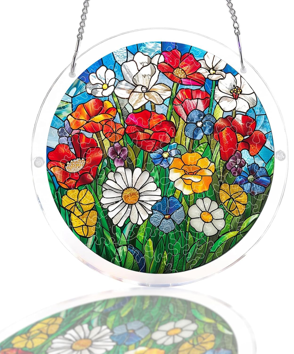 Colorful Wildflowers Acrylic Jigsaw Puzzles Suncatcher, 8.9 Inch Window Hanging Suncatcher Acrylic Puzzle, DIY Home Decor Art Gift