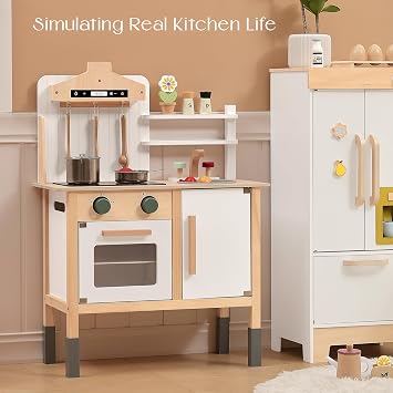 PairPear Wooden Toddler Kitchen Playset, Modern Designed Kids Kitchen Set with Stove, Sink and Play Kitchen Accessories, Pretend Play Toys Gift for Girls & Boys 3+