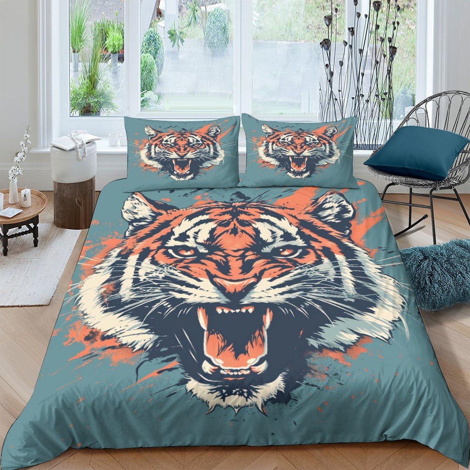Stampato in 3D tigre Copertina Stampata Microfibra Disegnata Biancheria Da Letto Stile Morbido Set 3 Pezzi,Double（200x200cm）, Per Adolescenti E Adulti