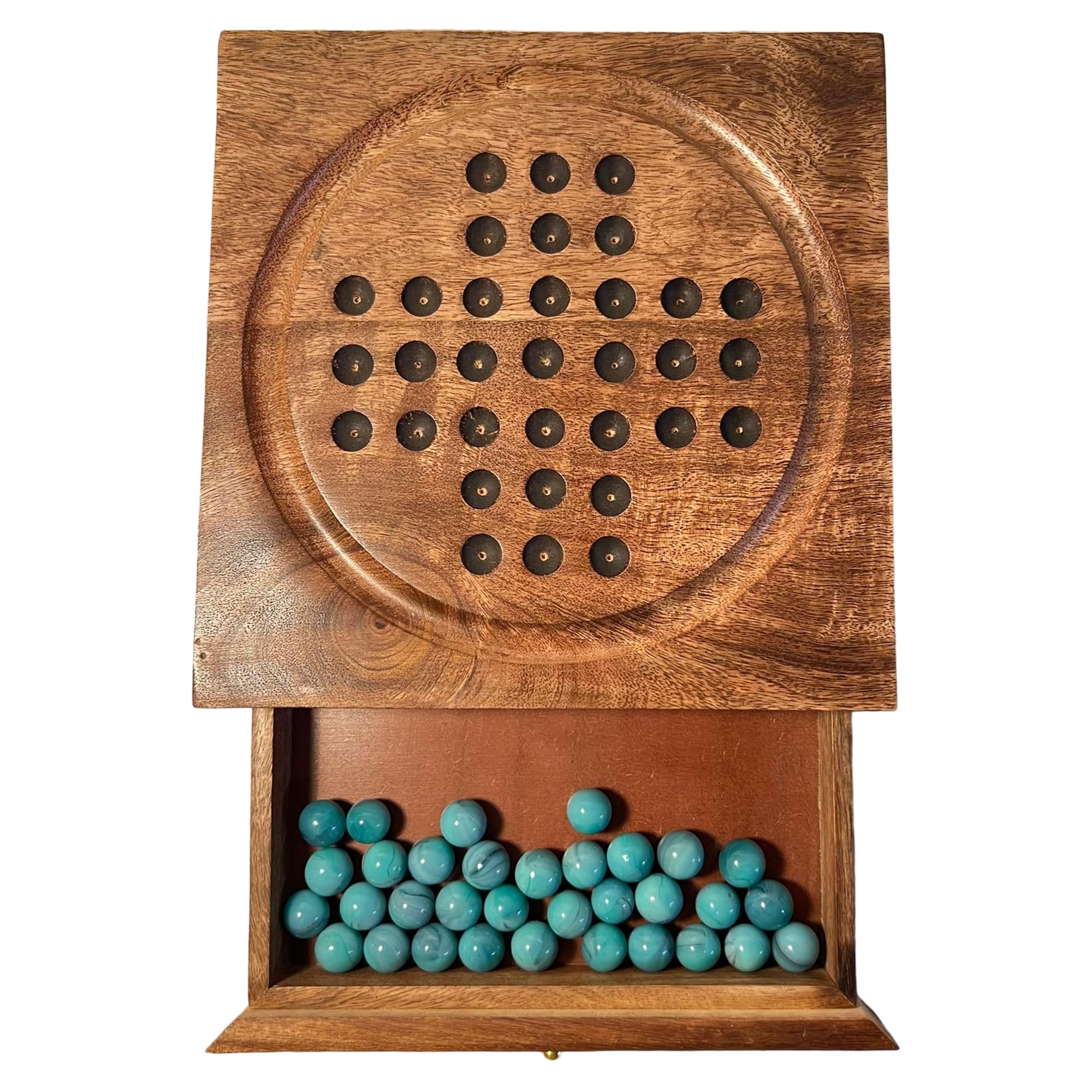 Solitario de madera con cajón para guardar canicas, juegos de viaje, juegos estratégicos y tradicionales, perfecto para adultos y diversión familiar