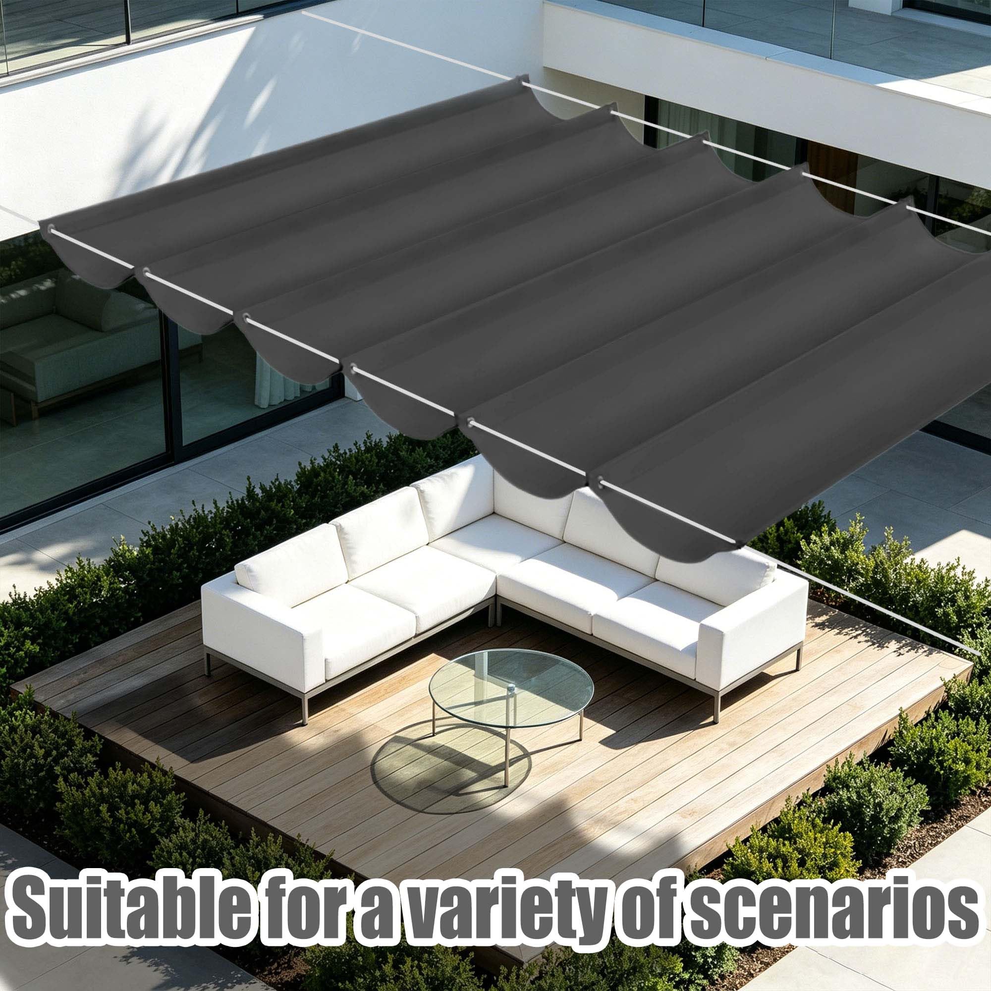 Wasserdicht Wellenmarkise 500 x 600 cm Wasserdicht Markise Verstellbar Schattenabdeckung Reißfest für Terrasse, Garten, Balkon, Camping, Dunkelgrau