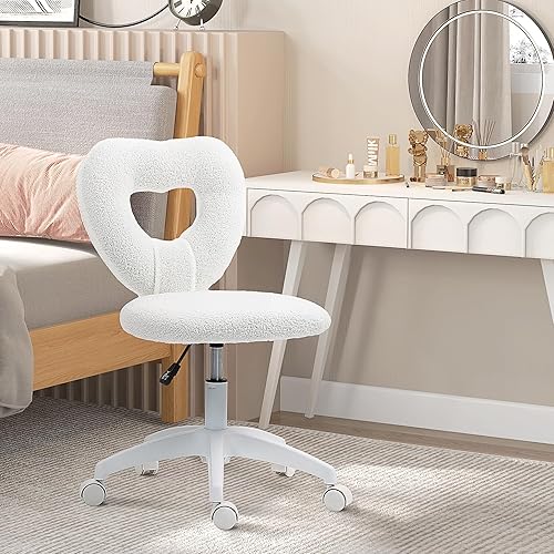 Miniatura 9 de HOMCOM Linda silla de escritorio para oficina en casa sin brazos, silla de trabajo de computadora de altura ajustable, moderna silla de tocador de