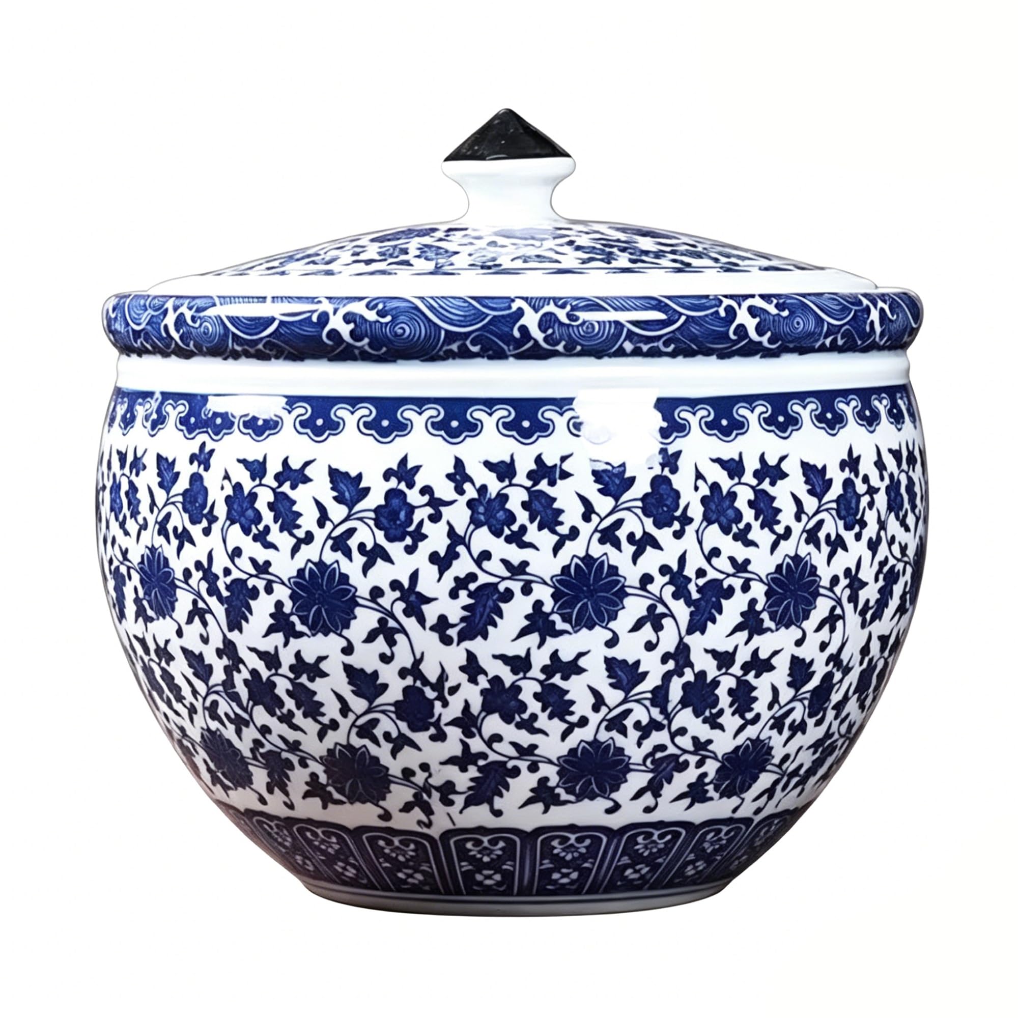 MMleYN Blue And White Ceramic Rice Jar With Sealed Lid, Classic Chinese Porcelain Food Dispenser, 5kg/10kg/15kg Rice Storage Bucket For Noodles, Snacks, Cat & Dog Pet Food(B,10kg)