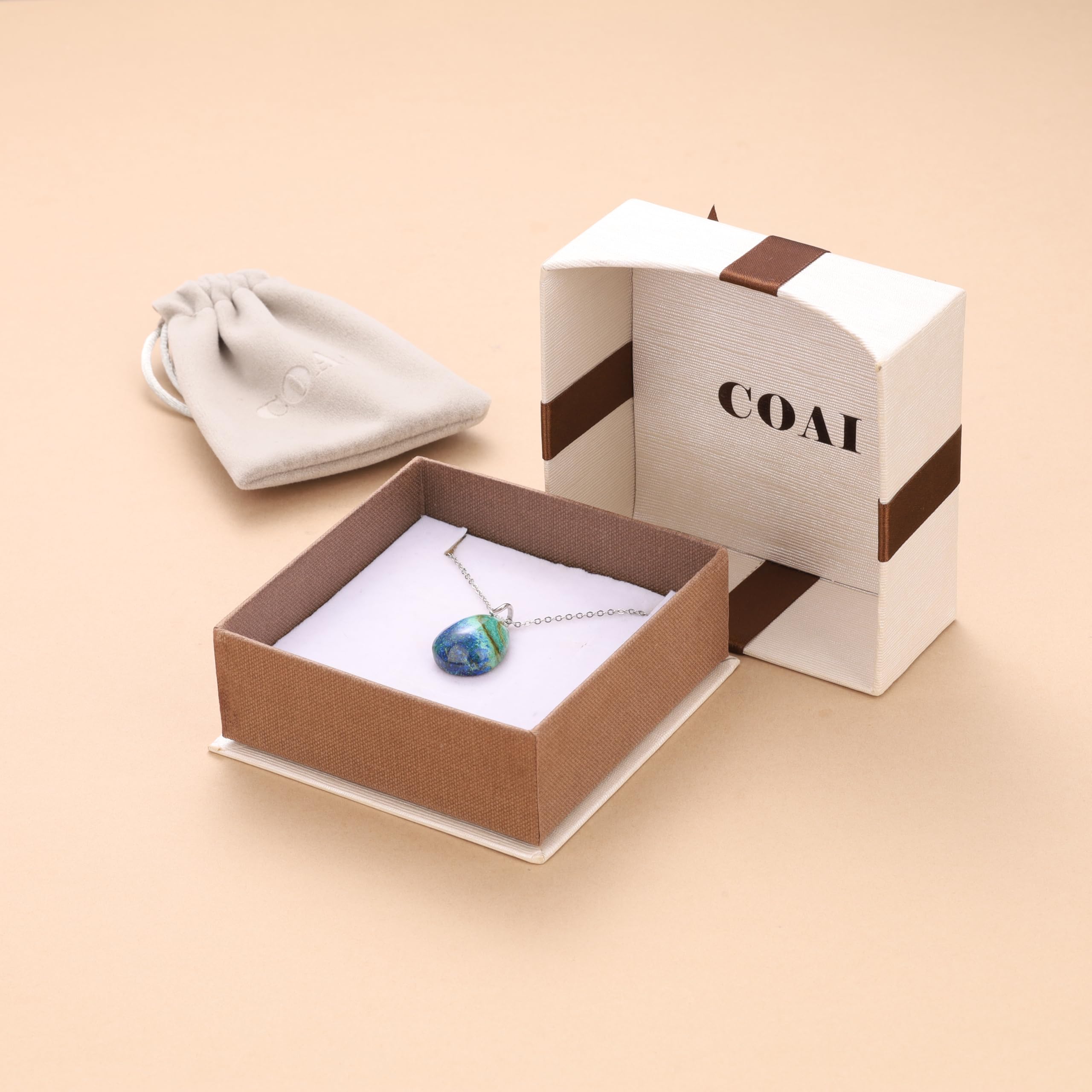 COAI Collana da Donna Catenina Argento 925 con Ciondolo in Crisocolla, Collana Pietre Naturali Donna