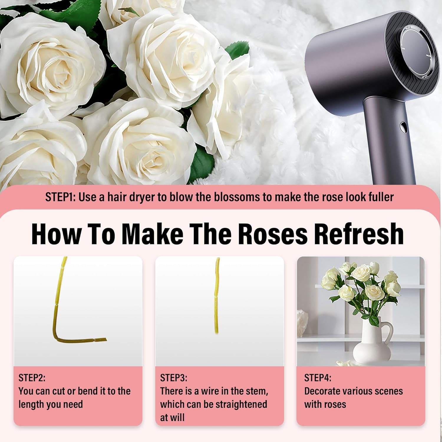 20PCS Artificial Roses with Long Stems - Realistic Silk Flowers, Fake Roses Real Touch Bouquet Roses for Home Decor, Bridal Wedding Table Centerpieces, Faux Rose Flowers (White&Sky Blue) - Image 7