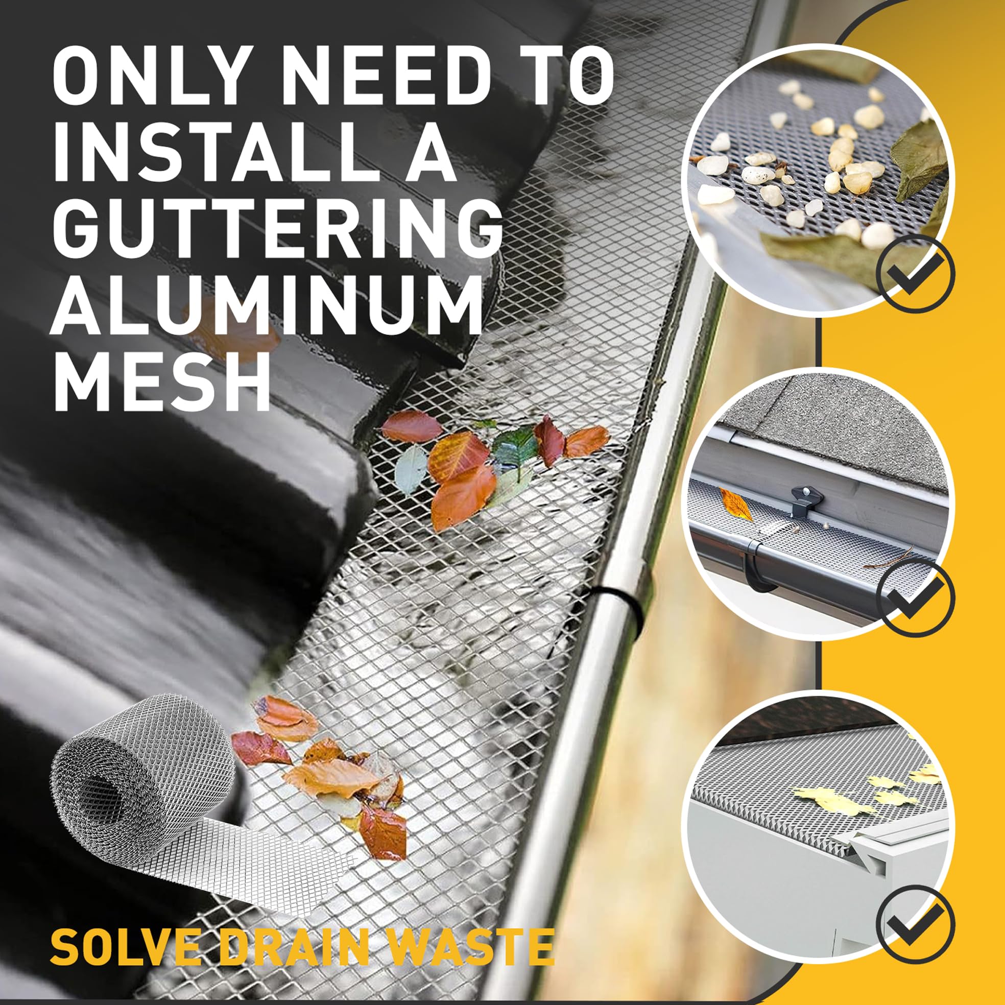 Gutter Guard 5 Inch x 50 Feet Roll, Aluminum Leaf Filter Gutter Protection, Leaf Guard Protects from Branches, Leaves, Debris, Easy Install, Does Not Rust