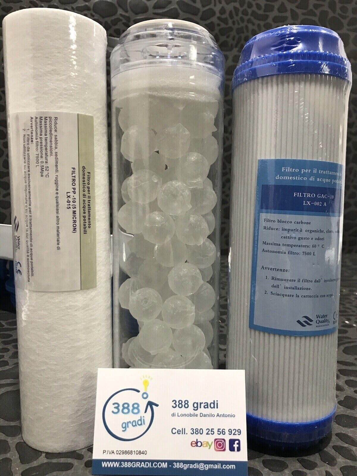 Ricambi Filtri Acqua 3S, Sistema Filtrazione Tripla Sedimenti, Sale, Polifosfato, Carboni Attivi