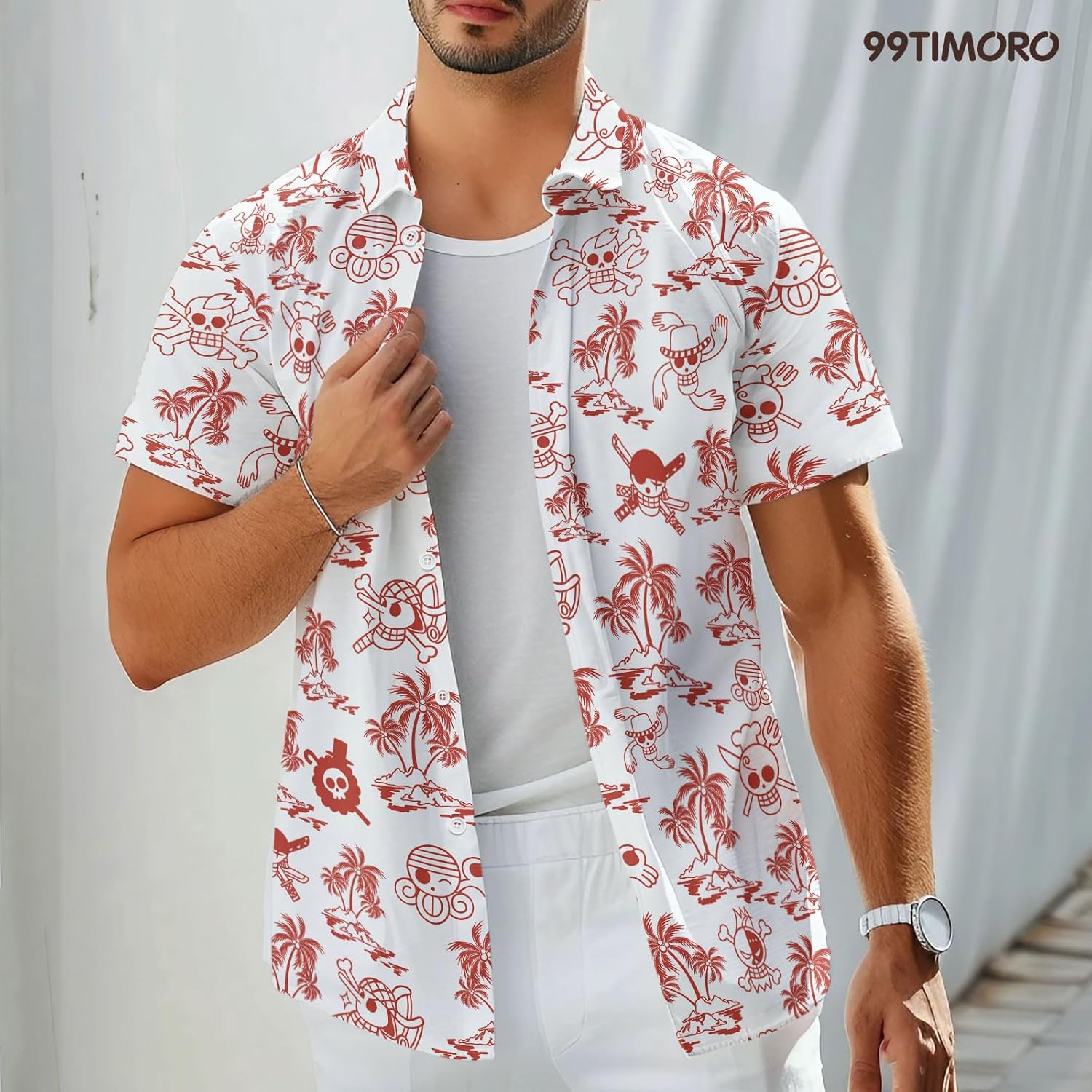 99TIMORO Cartoon Character Hawaiian Men Shirts, Comics Movie Button Down Shirt Anime Short Sleeve Top, Summer Beach Gifts