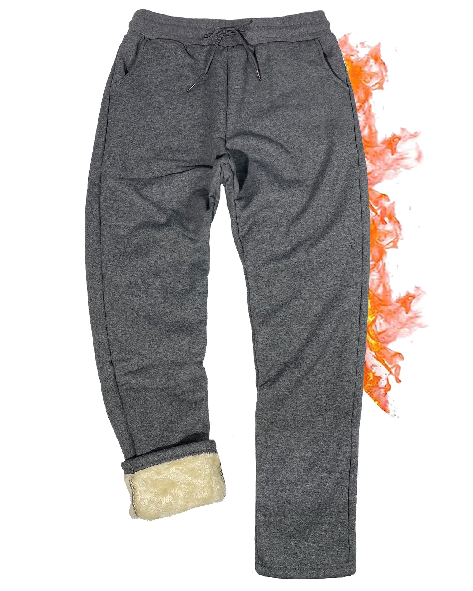 Men's Winter Thermal Thick Warm Fleece Sherpa Lined Trousers Sweatpants Active Pants Men's Jogger Bottoms with Pockets Plush Fleece Lined Tracksuit Pants with Elasticated Waist Straight Leg